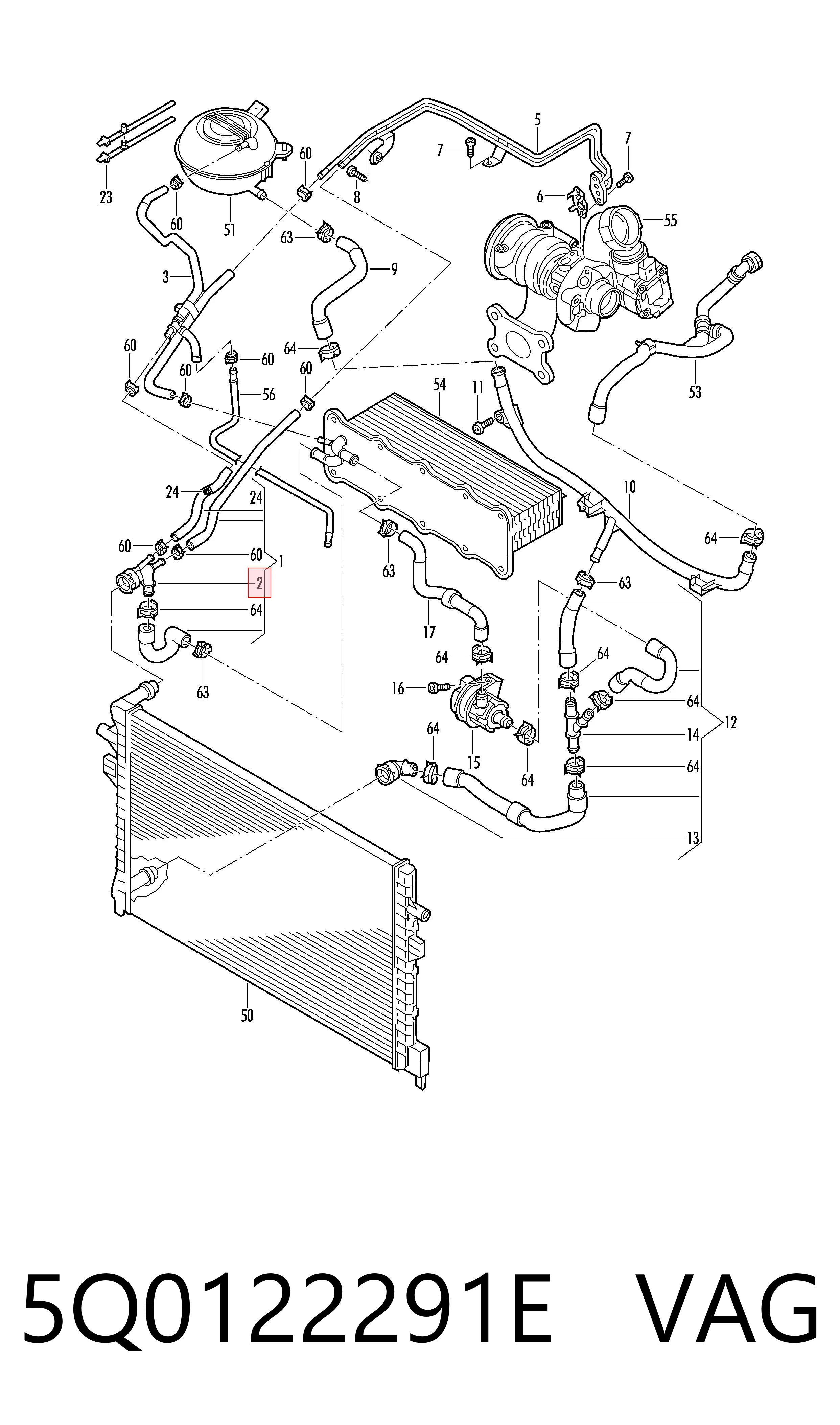 5Q0122291E VAG Brida del sistema de refrigeración (triple unión)