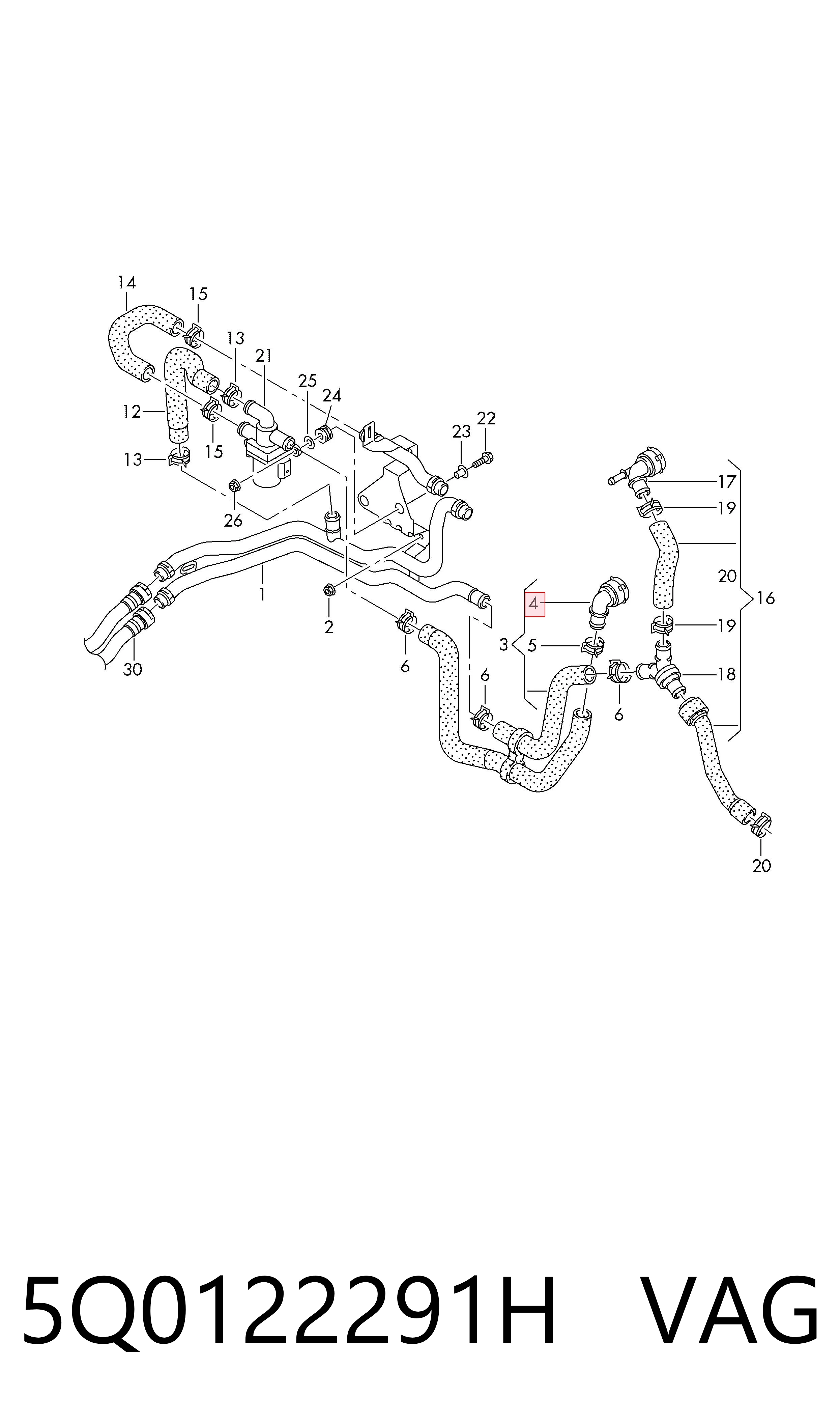 5Q0122291H VAG Brida del sistema de refrigeración (triple unión)