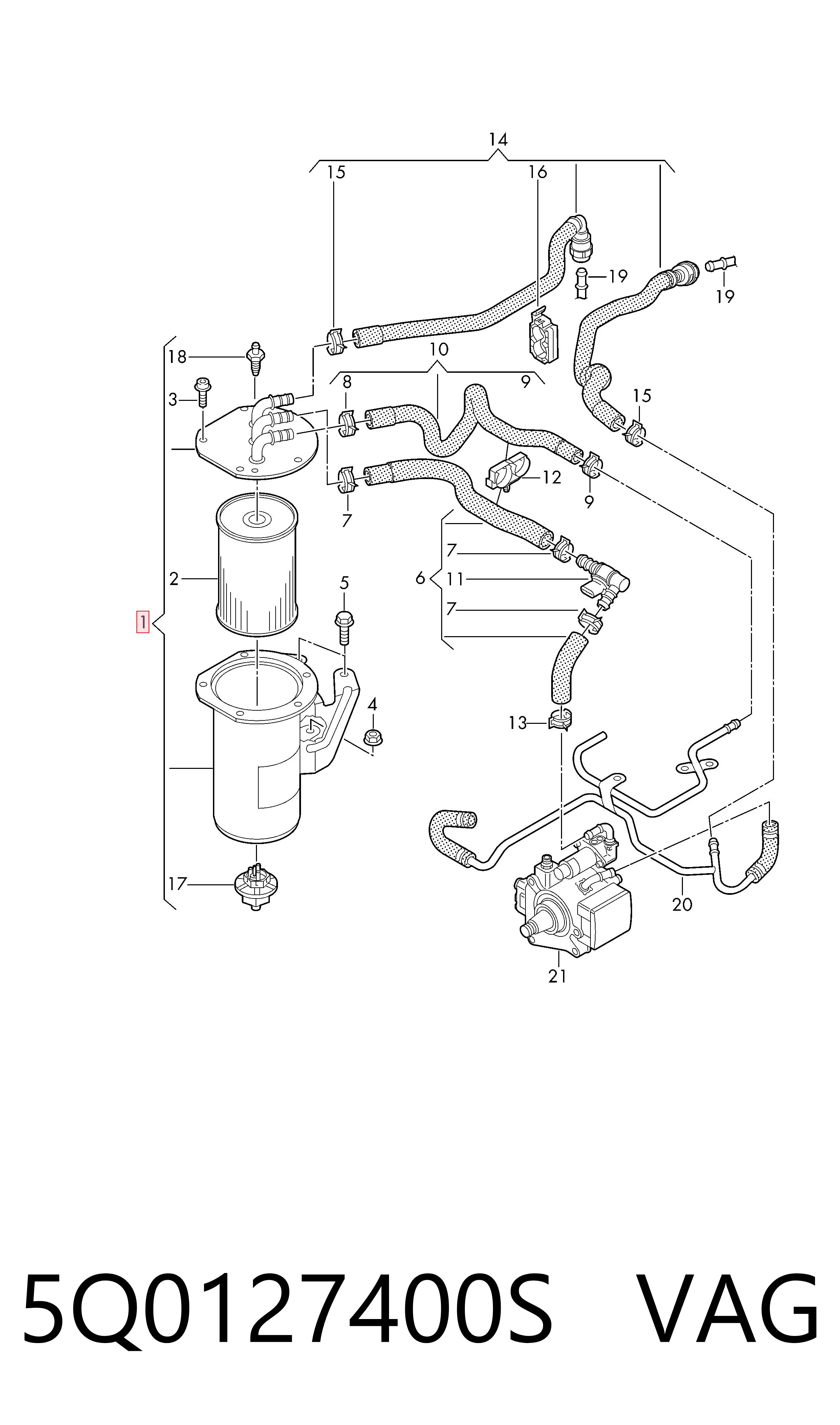 5Q0127400S VAG Caja del filtro de combustible