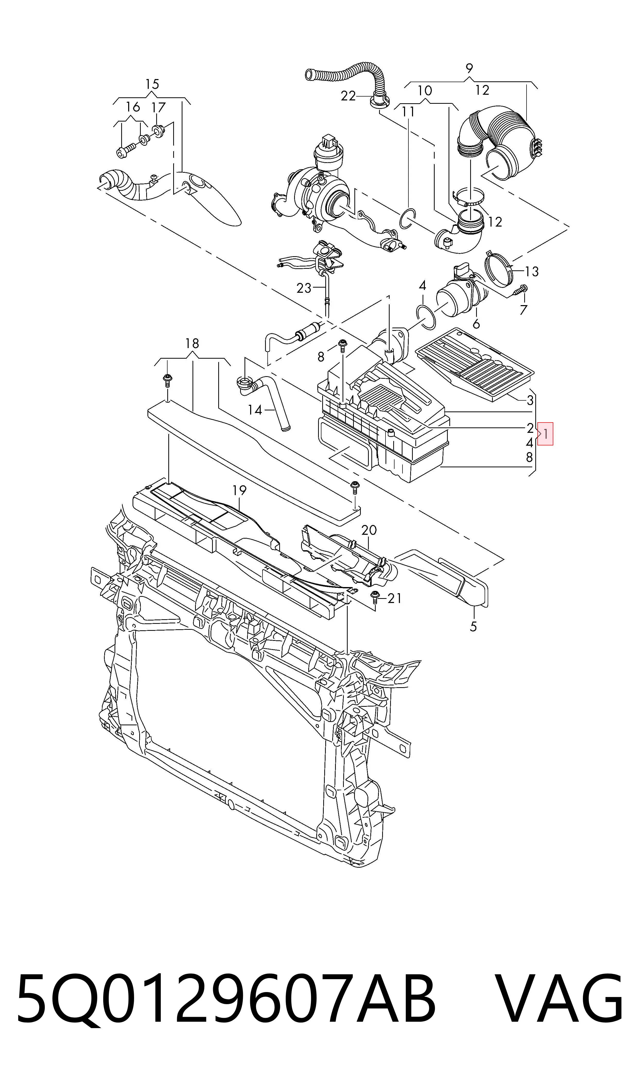 Caja del filtro de aire 5Q0129607AB VAG