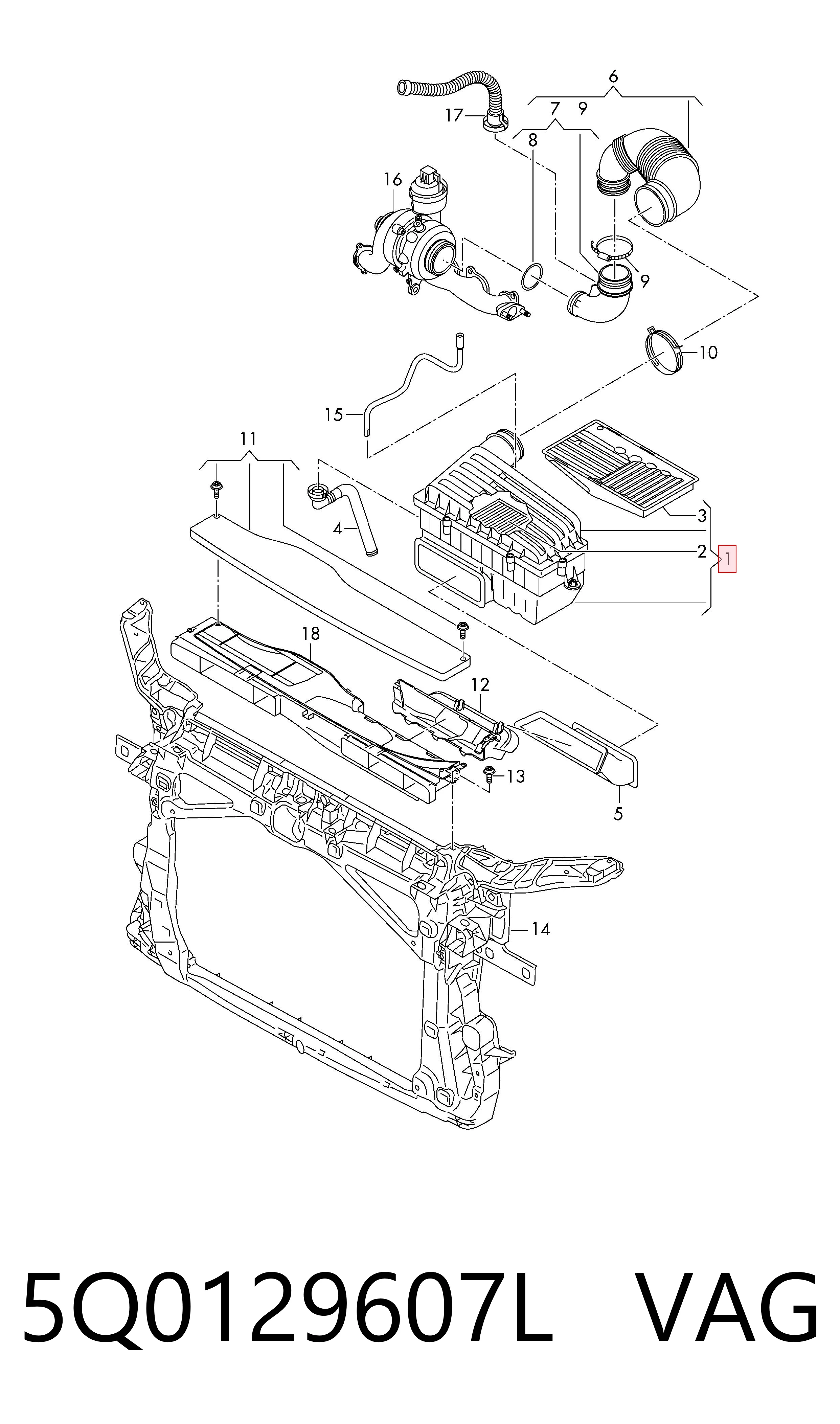 Caja del filtro de aire 5Q0129607L VAG