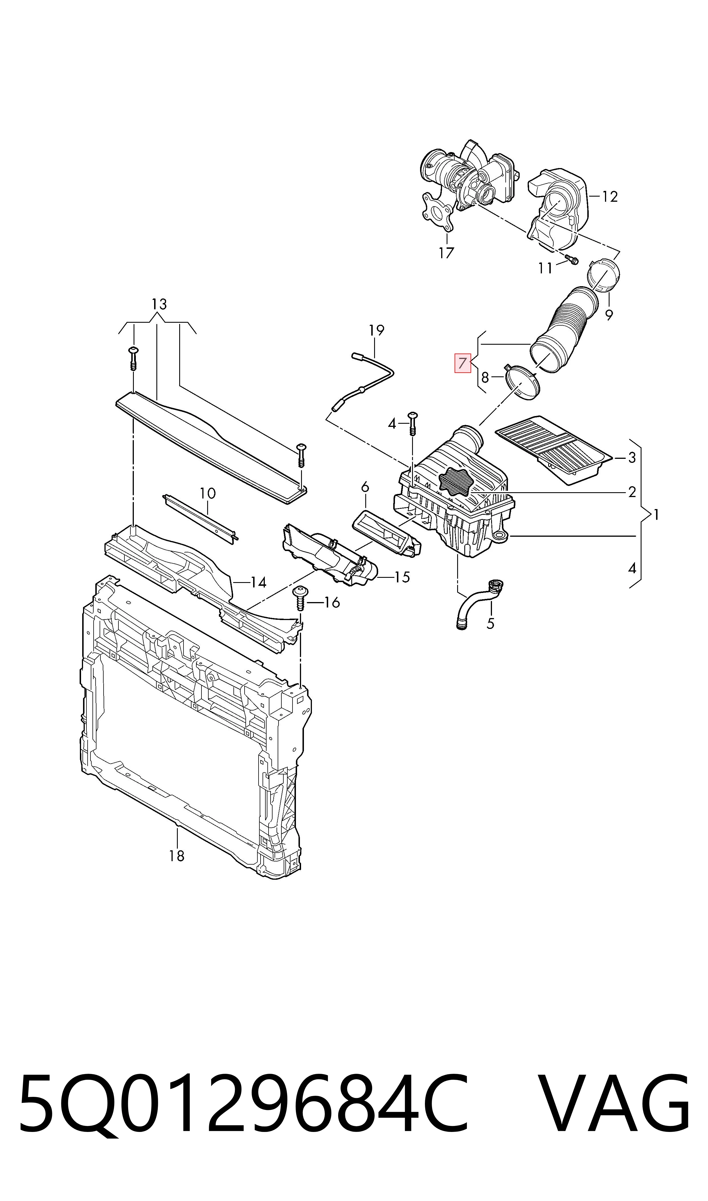 5Q0129684C VAG Conducto de aire, salida del filtro de aire