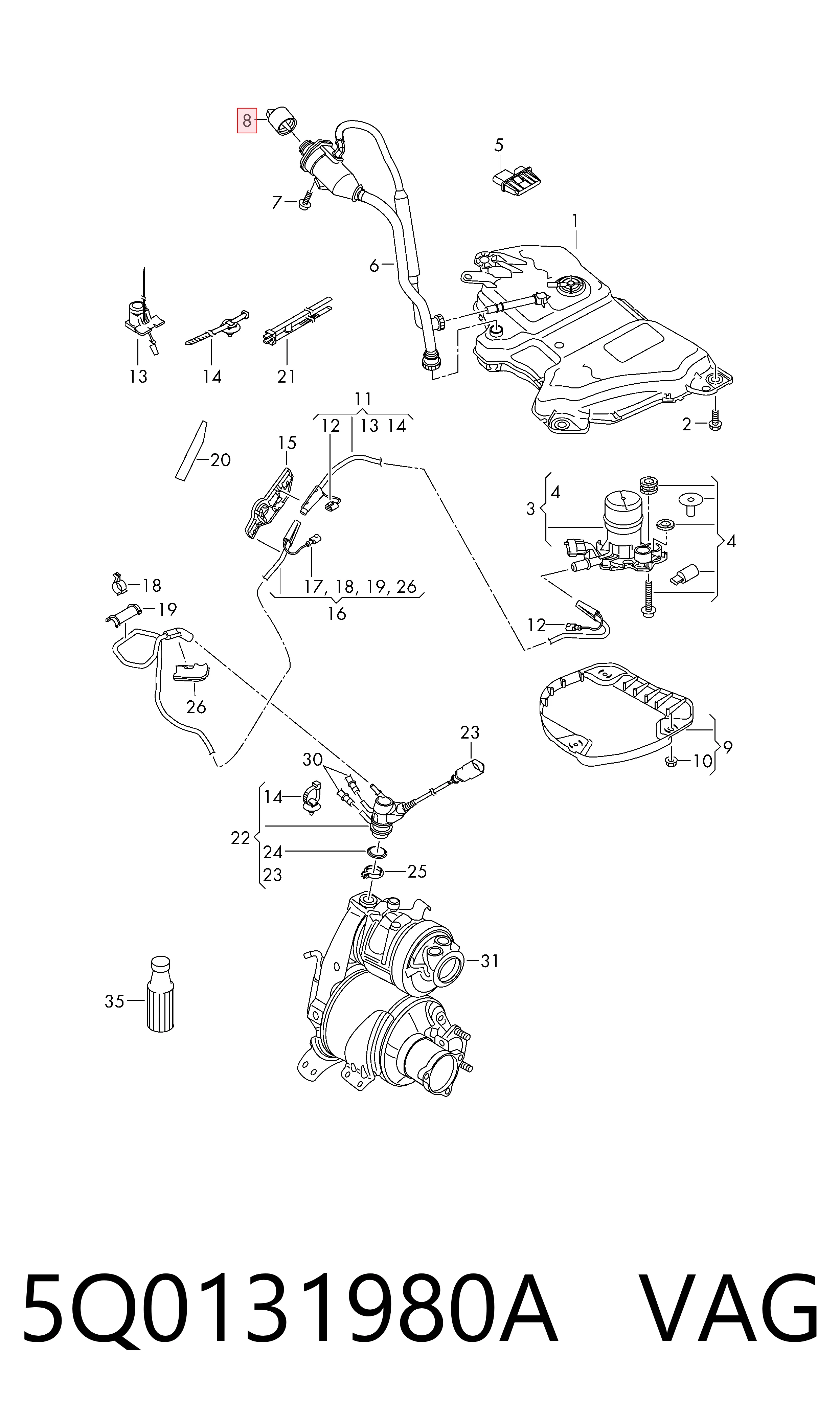 5Q0131980A VAG Tapón de llenado de AdBlue
