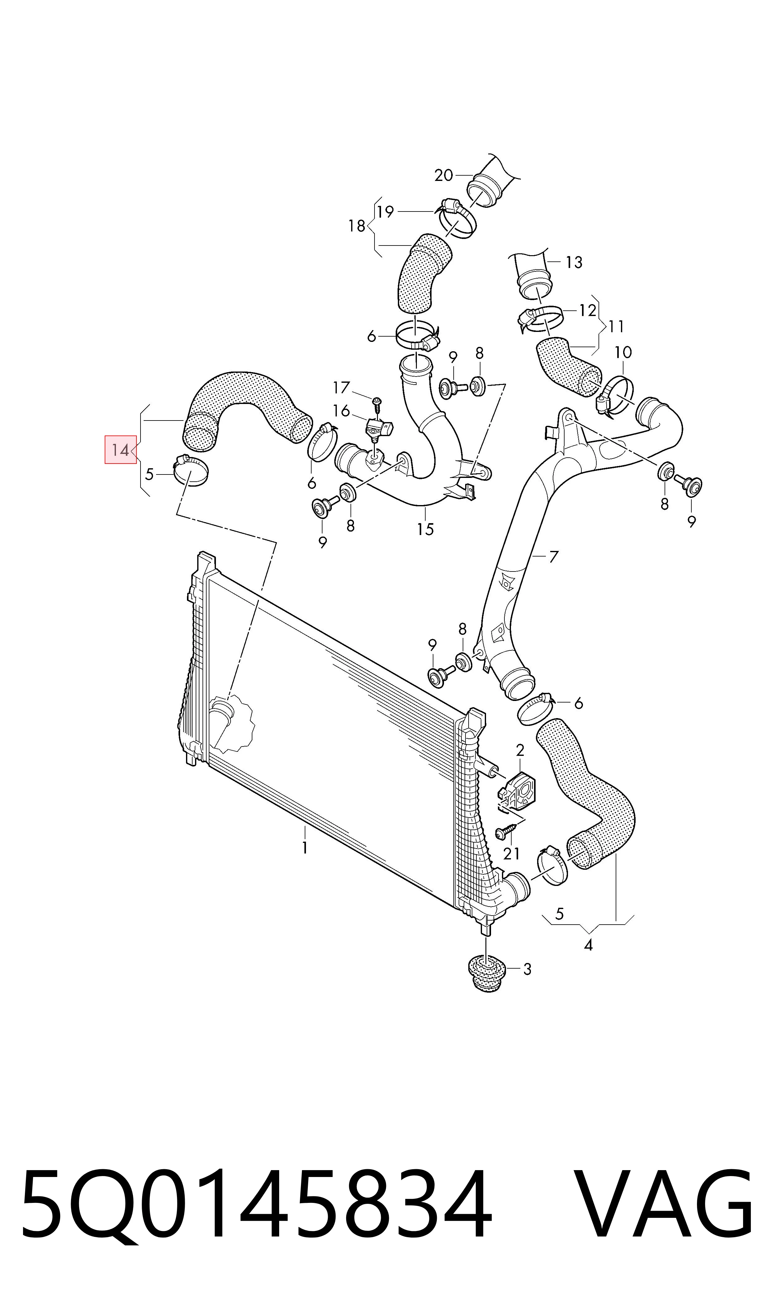 5Q0145834 VAG Manguera del intercooler