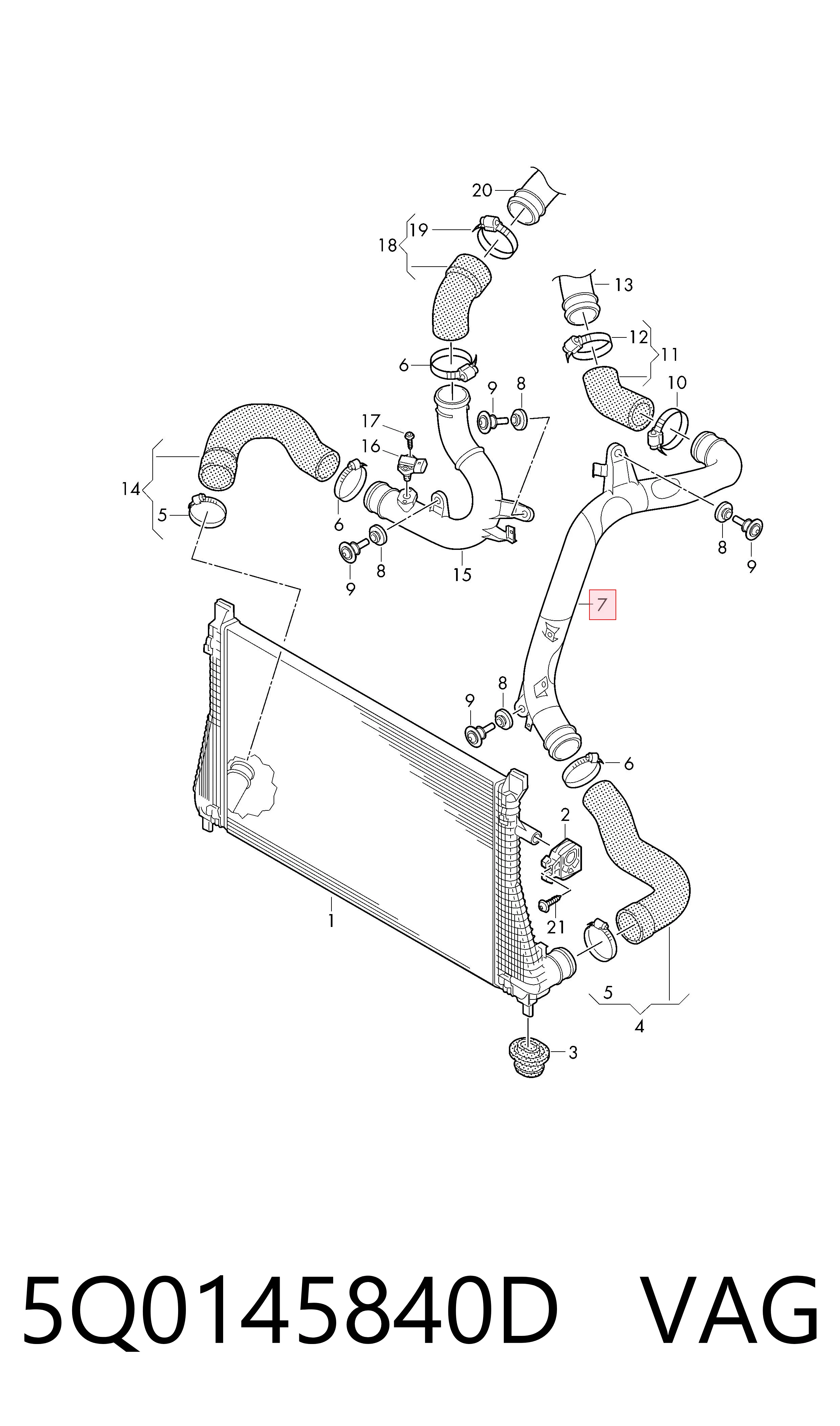 5Q0145840D VAG Manguera del intercooler