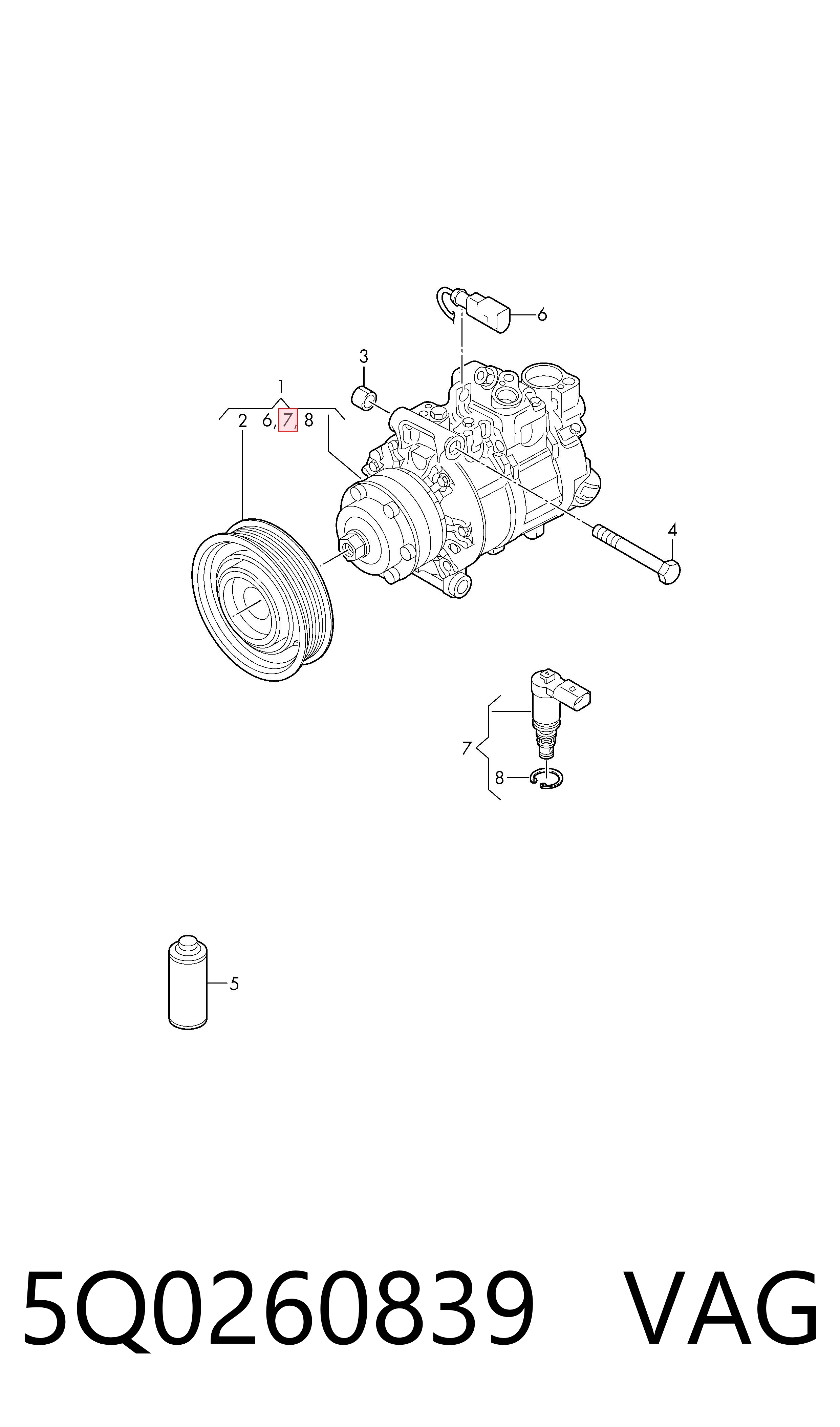 5Q0260839 VAG Válvula del compresor de aire acondicionado