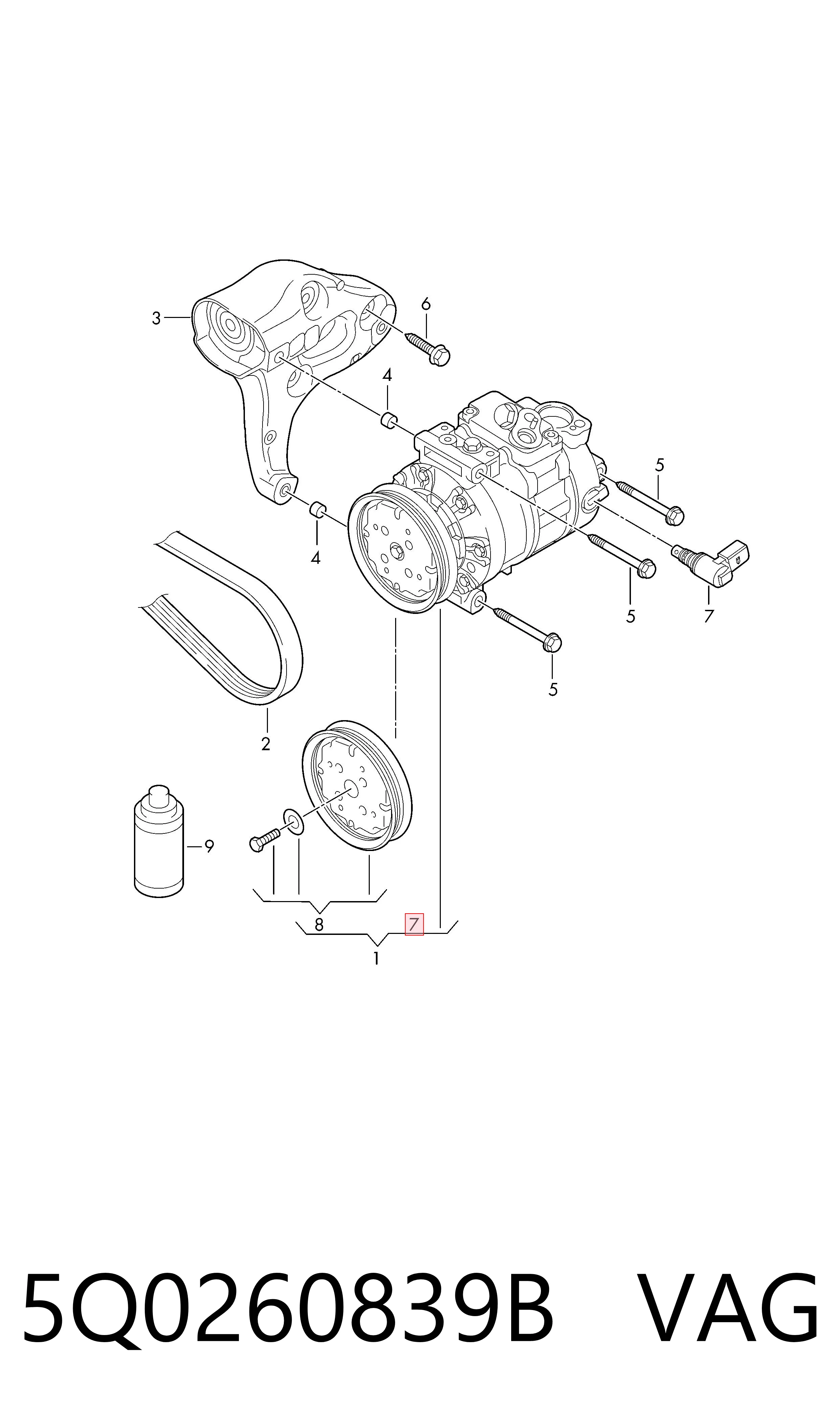 5Q0260839B VAG Válvula del compresor de aire acondicionado
