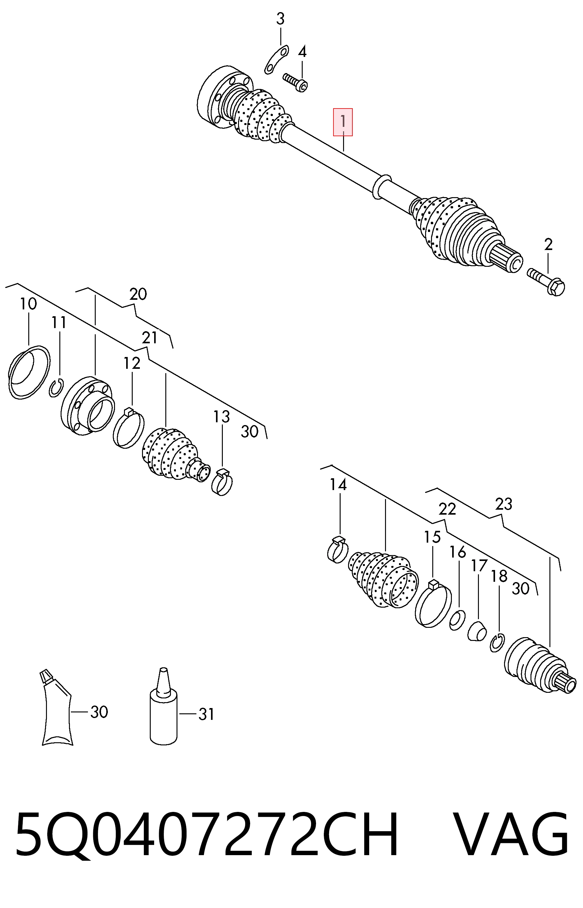 5Q0407272CH VAG Semieje delantero derecho