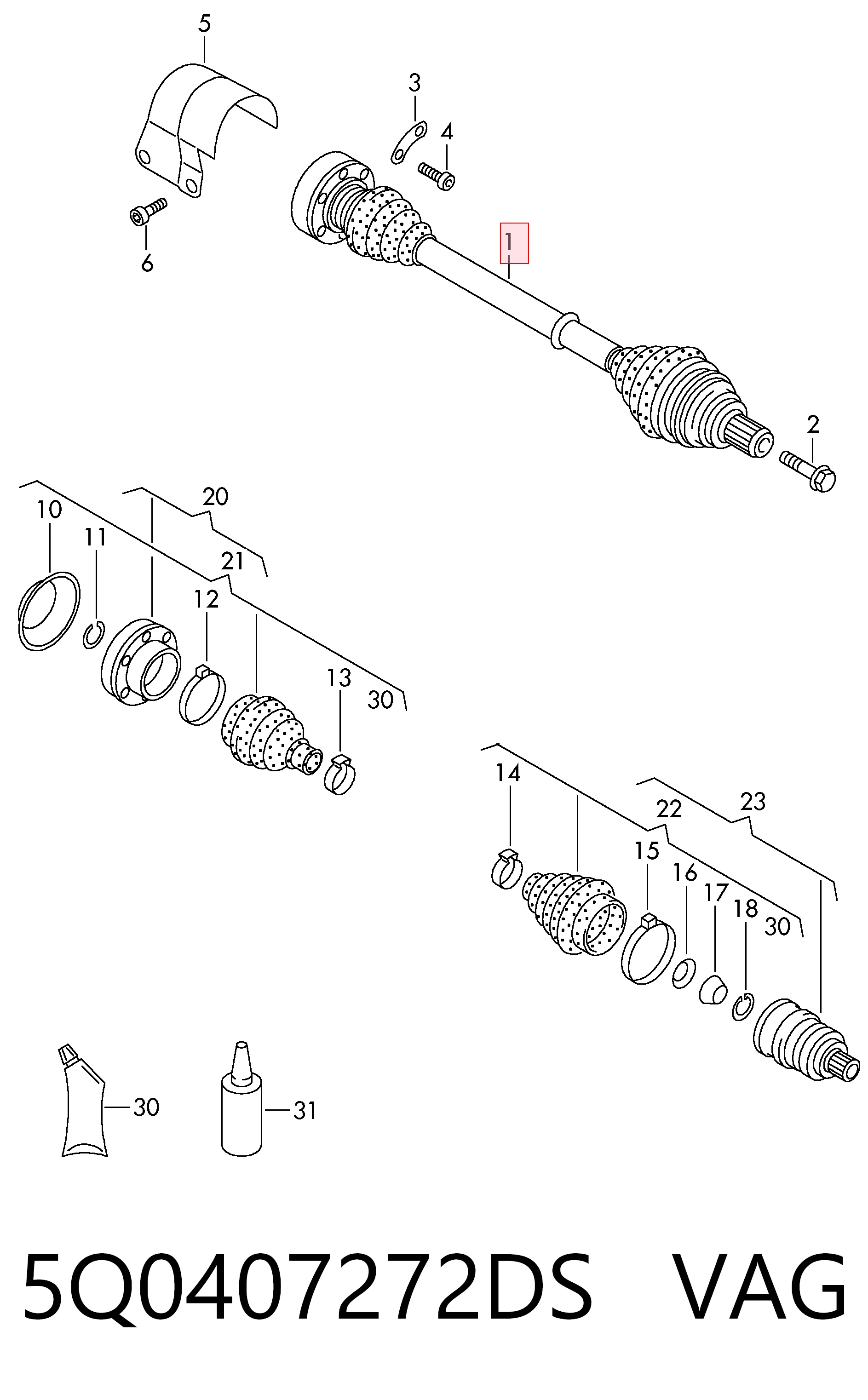 5Q0407272DS VAG Semieje delantero derecho