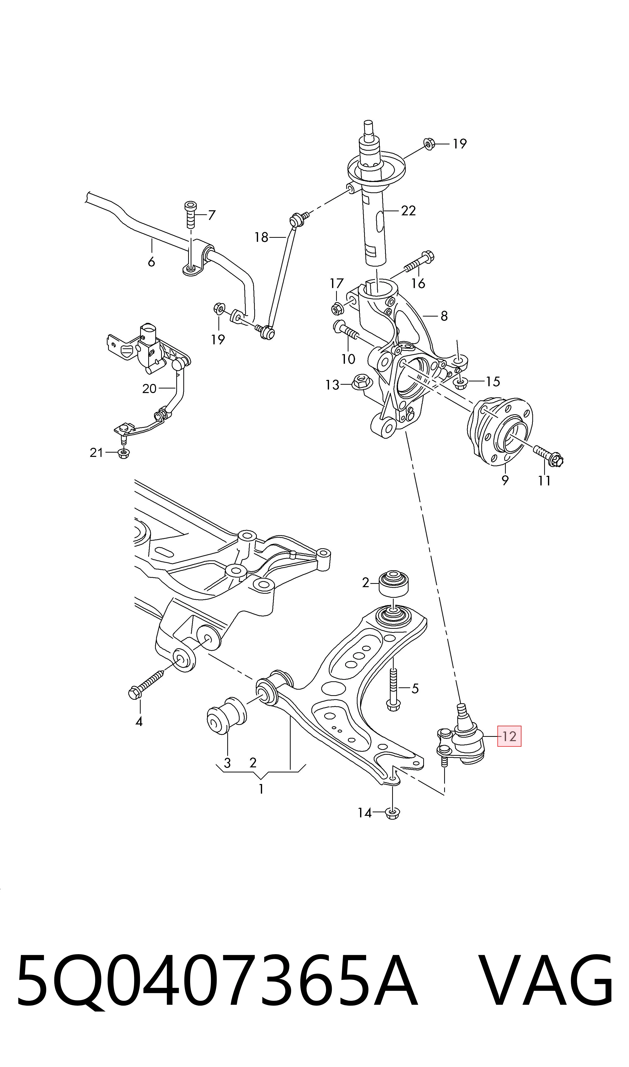 Comprar 5Q0407365A VAG Rótula de suspensión inferior izquierda