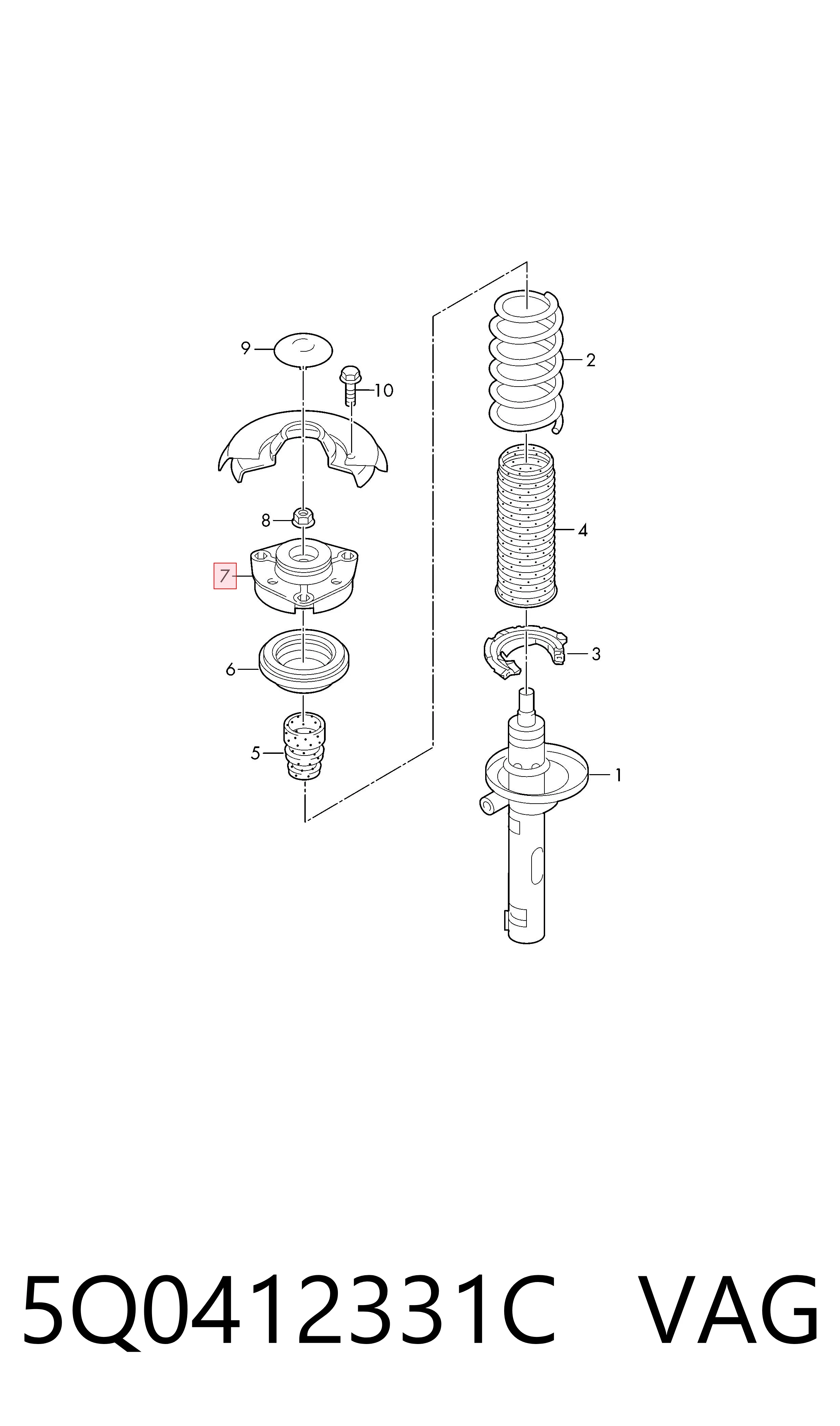 Soporte del amortiguador delantero 5Q0412331C VAG