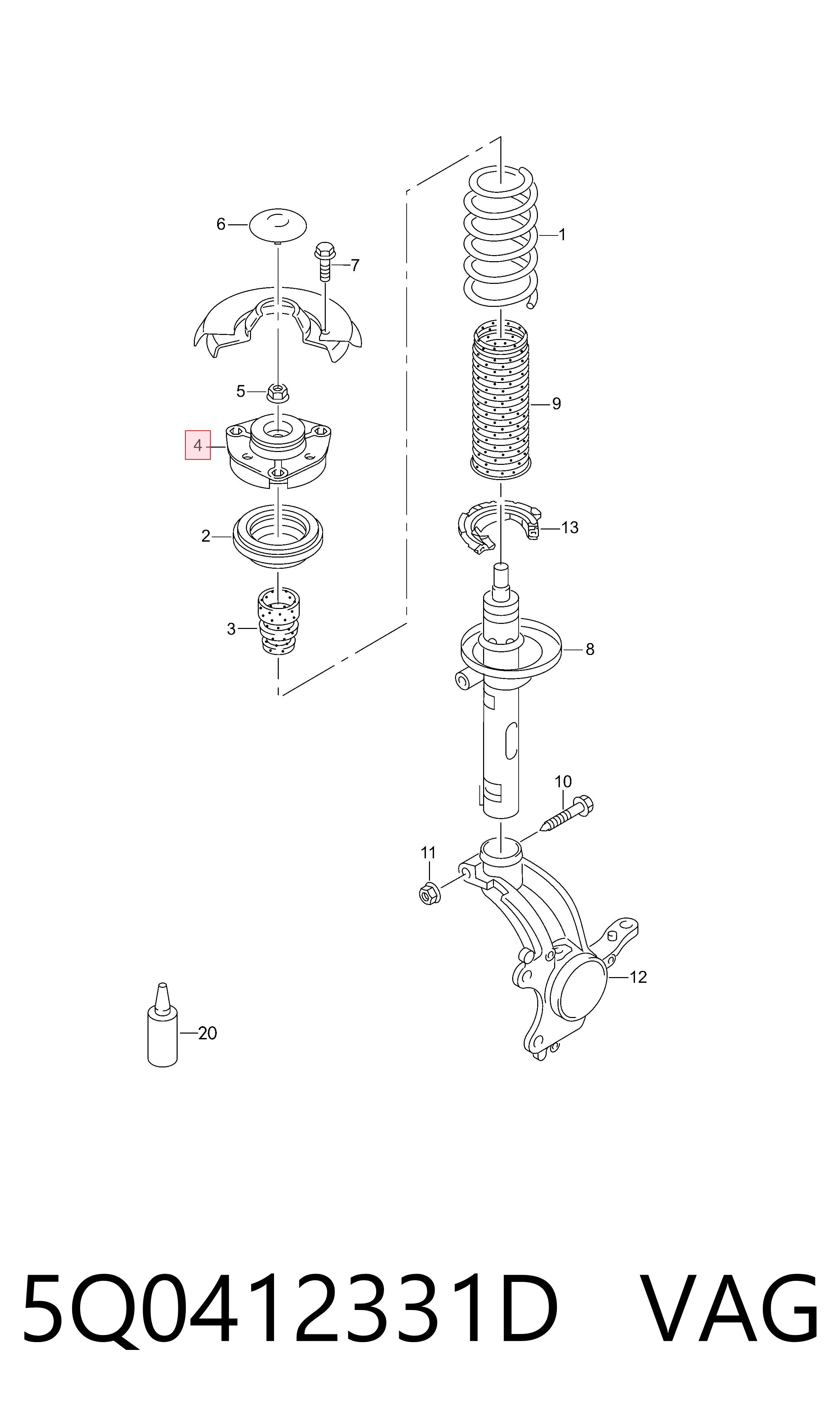 5Q0412331D VAG Soporte del amortiguador delantero