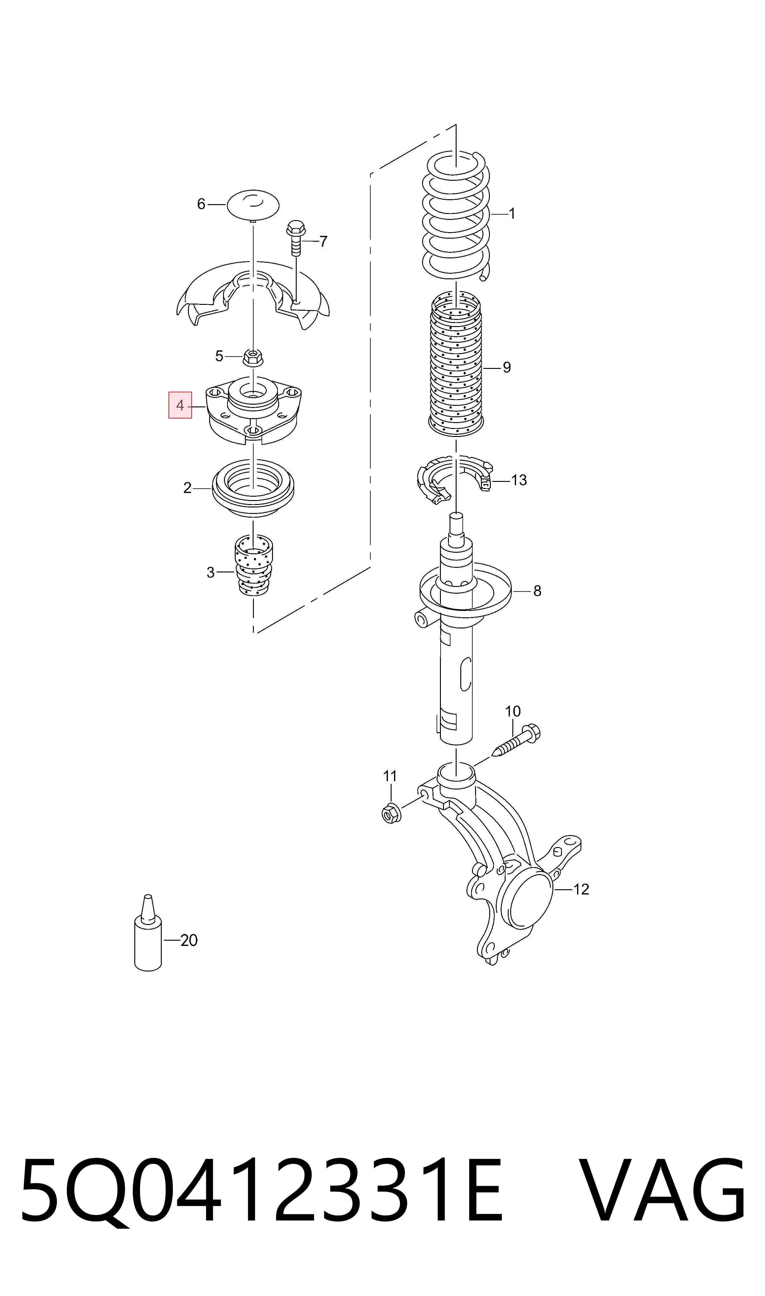 Soporte del amortiguador delantero 5Q0412331E VAG