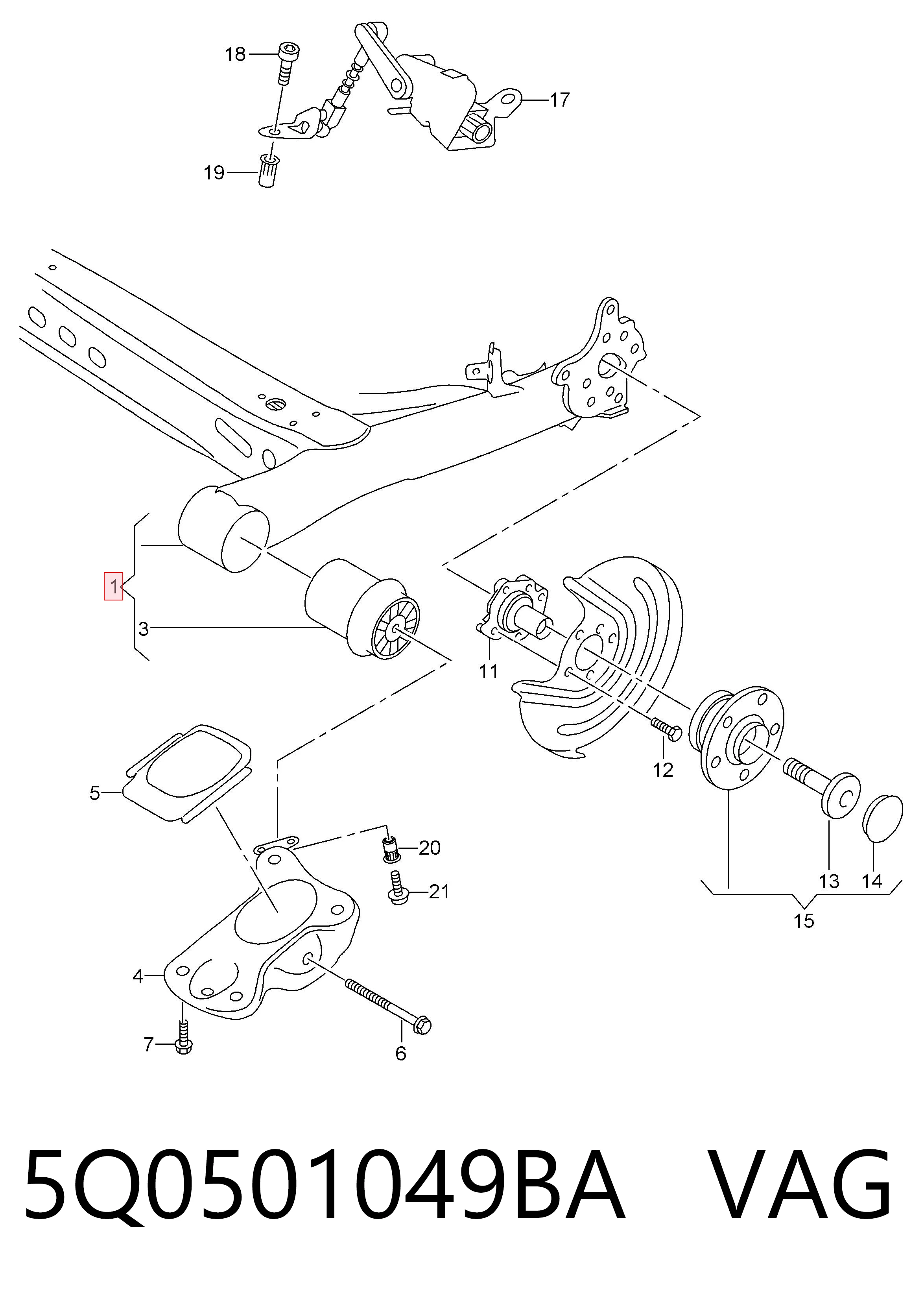 Puente trasero para Audi A3 8VS, 8VM