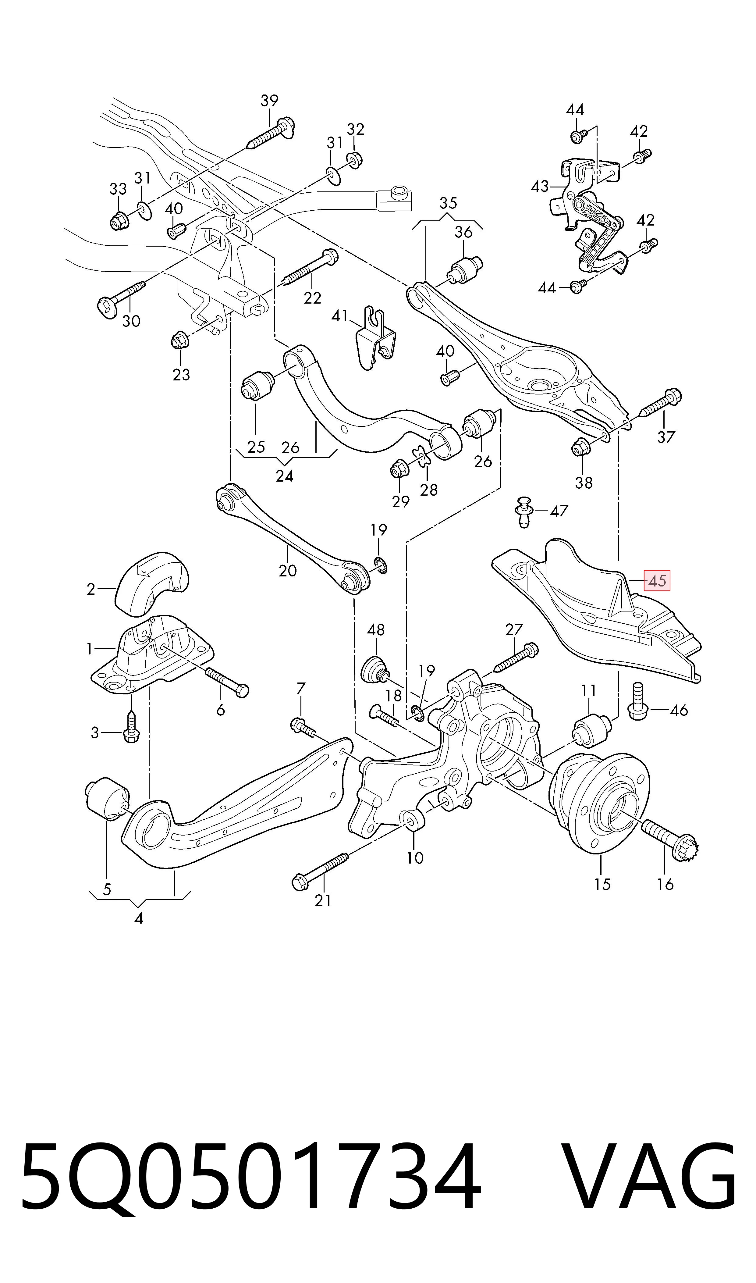 5Q0501734 VAG Protección inferior trasera del brazo de suspensión