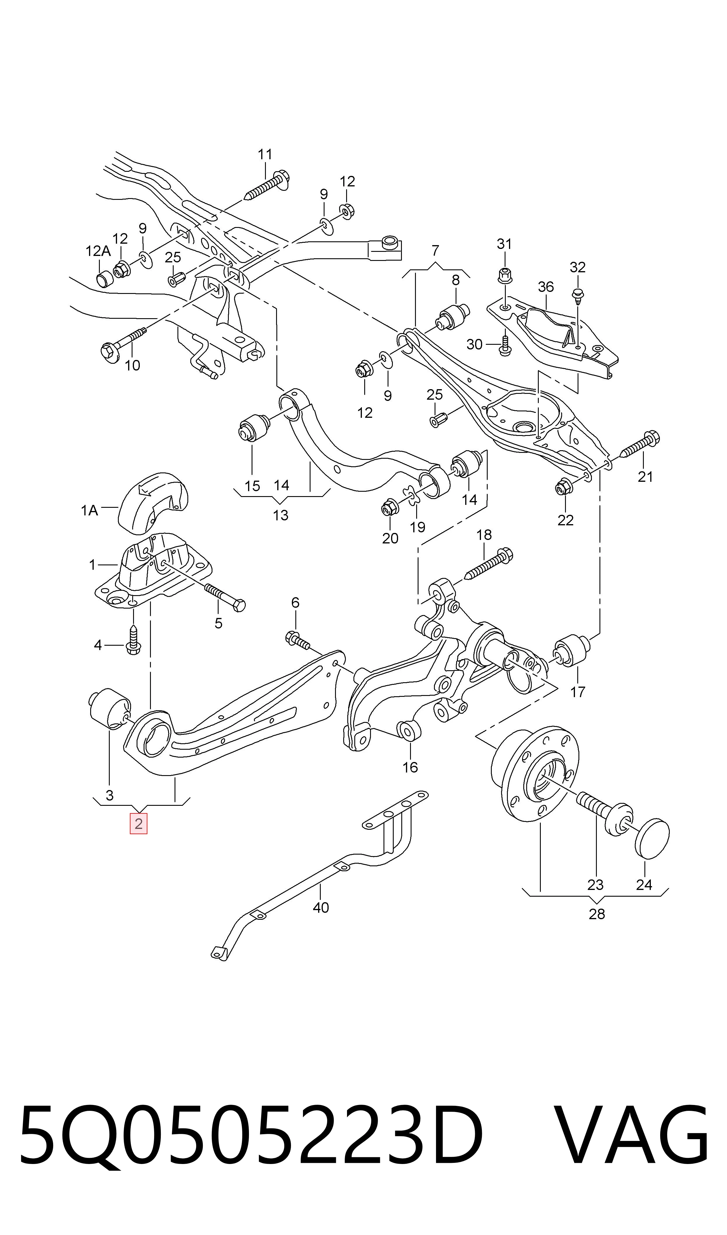 5Q0505223D VAG Brazo longitudinal inferior izquierdo de la suspensión trasera