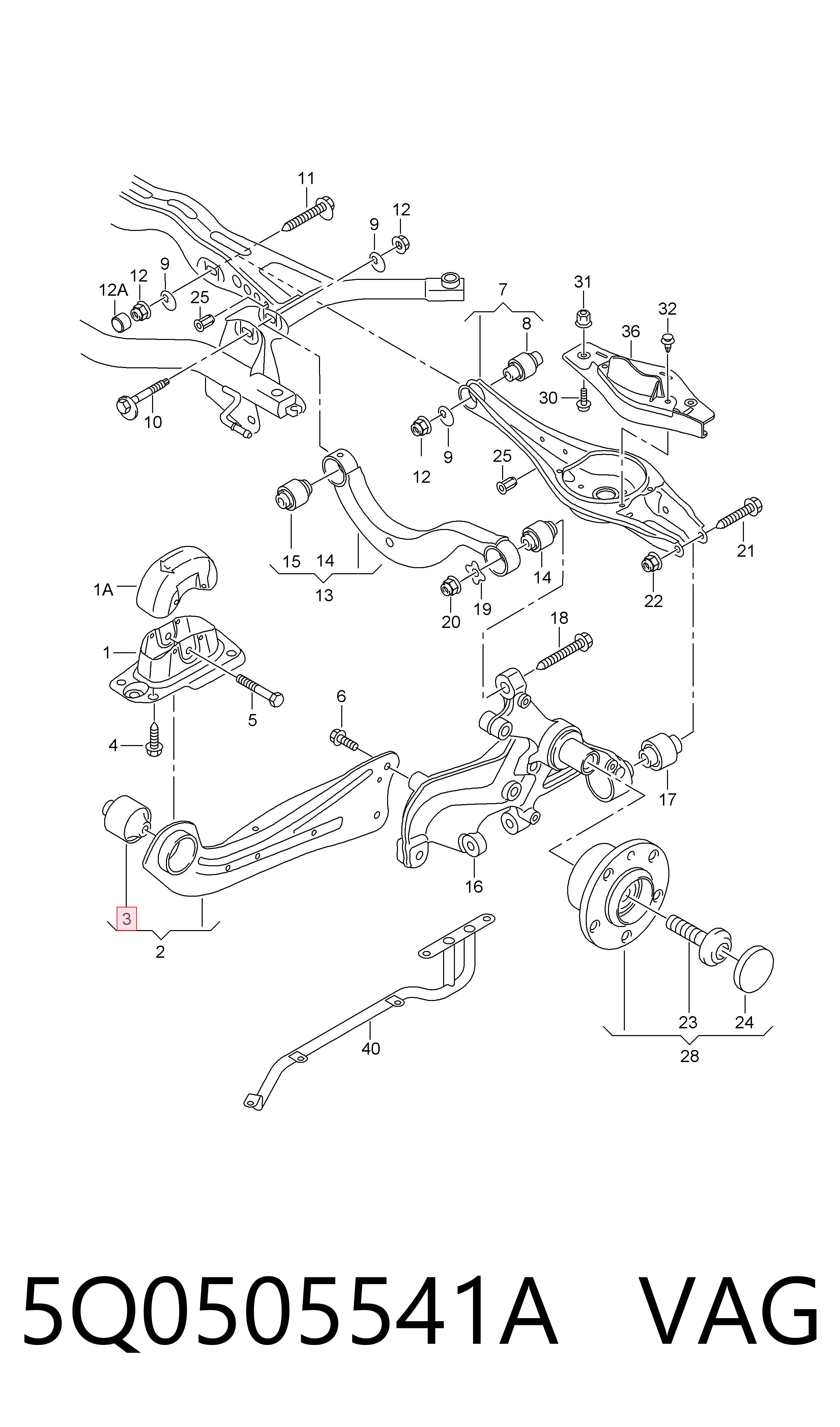 5Q0505541A VAG Buje delantero del brazo longitudinal trasero