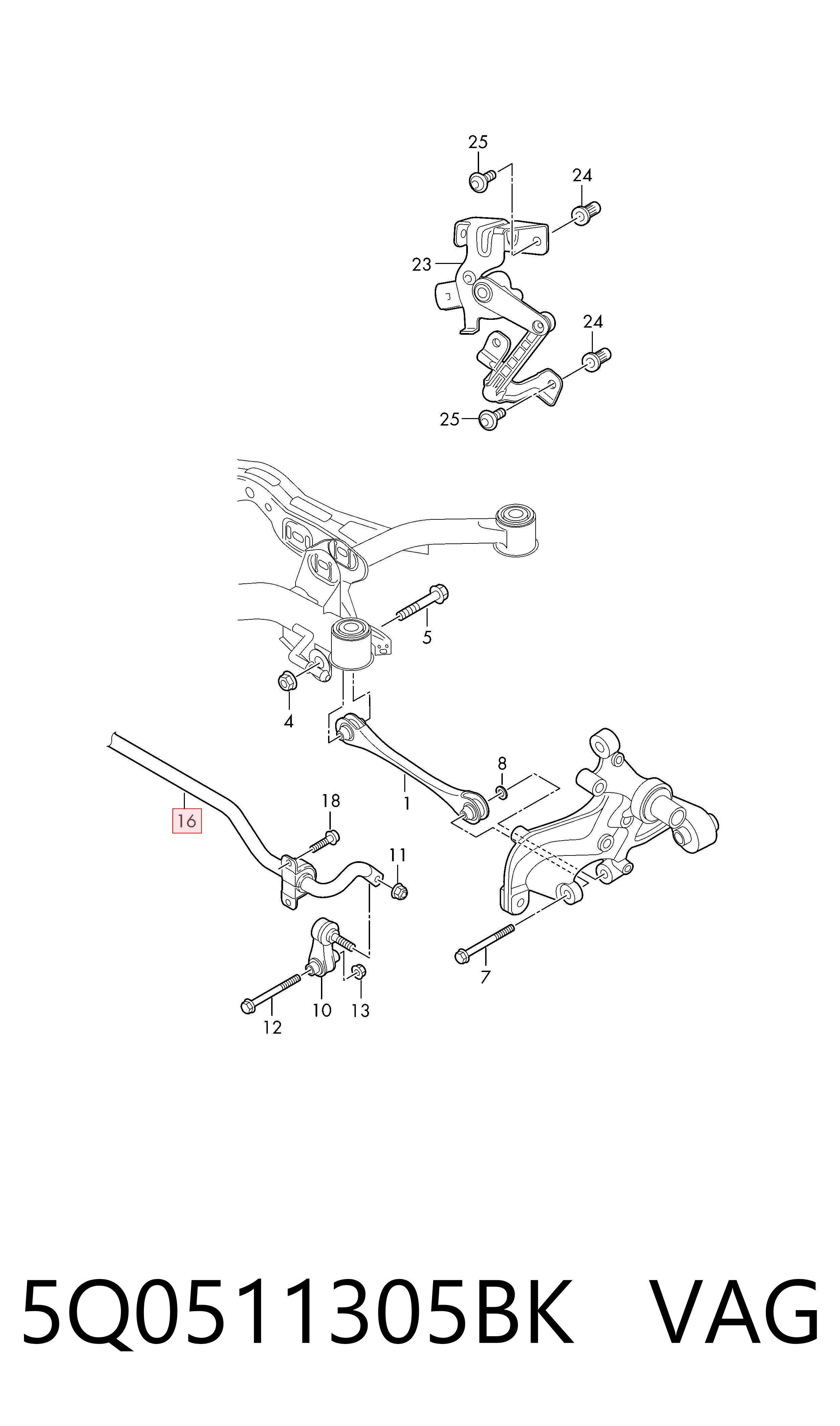Barra estabilizadora de la suspensión trasero VAG 5Q0511305BK precio, desde 135,04 EUR