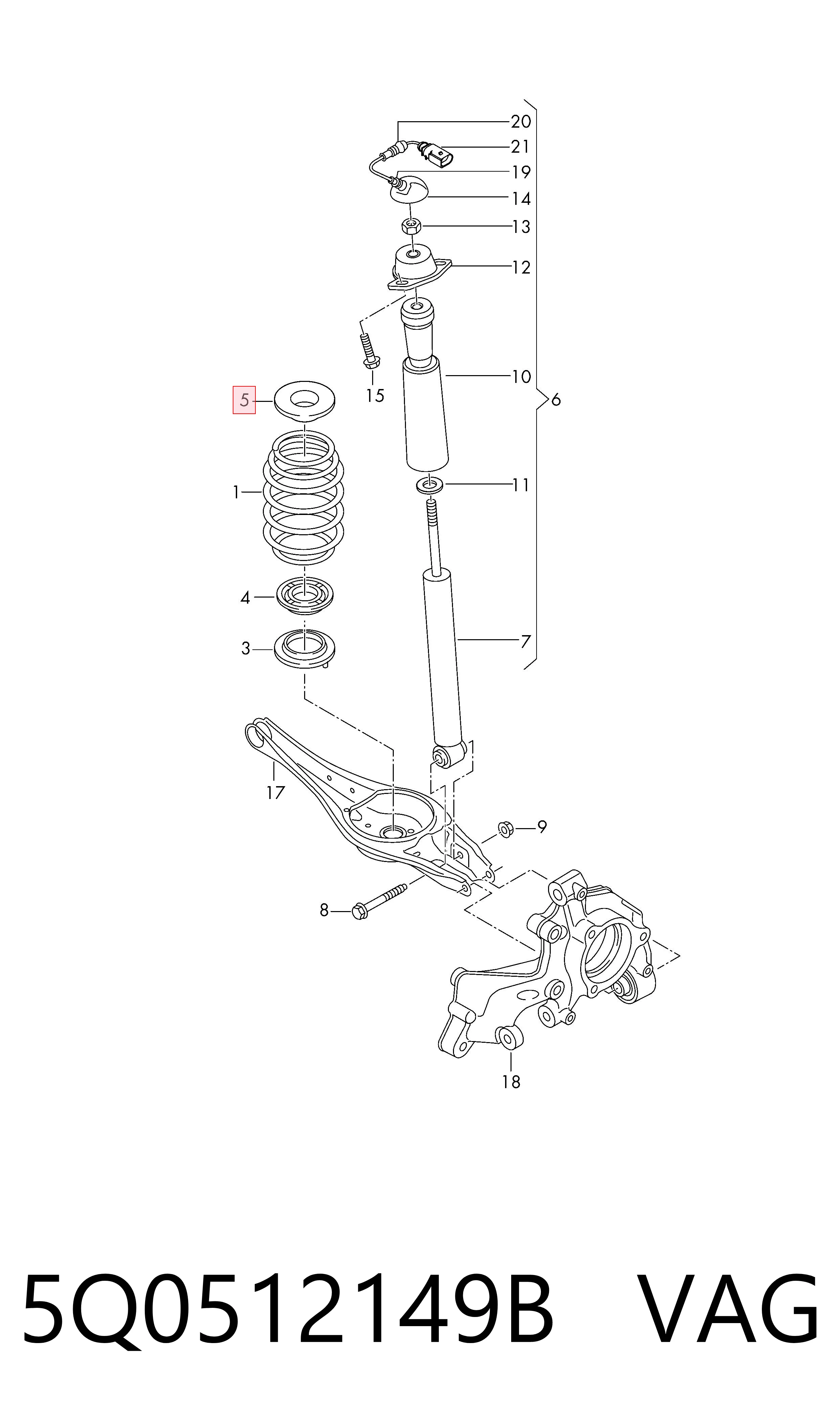 Aislador de resorte trasero superior VAG 5Q0512149B precio, desde 16,68 EUR