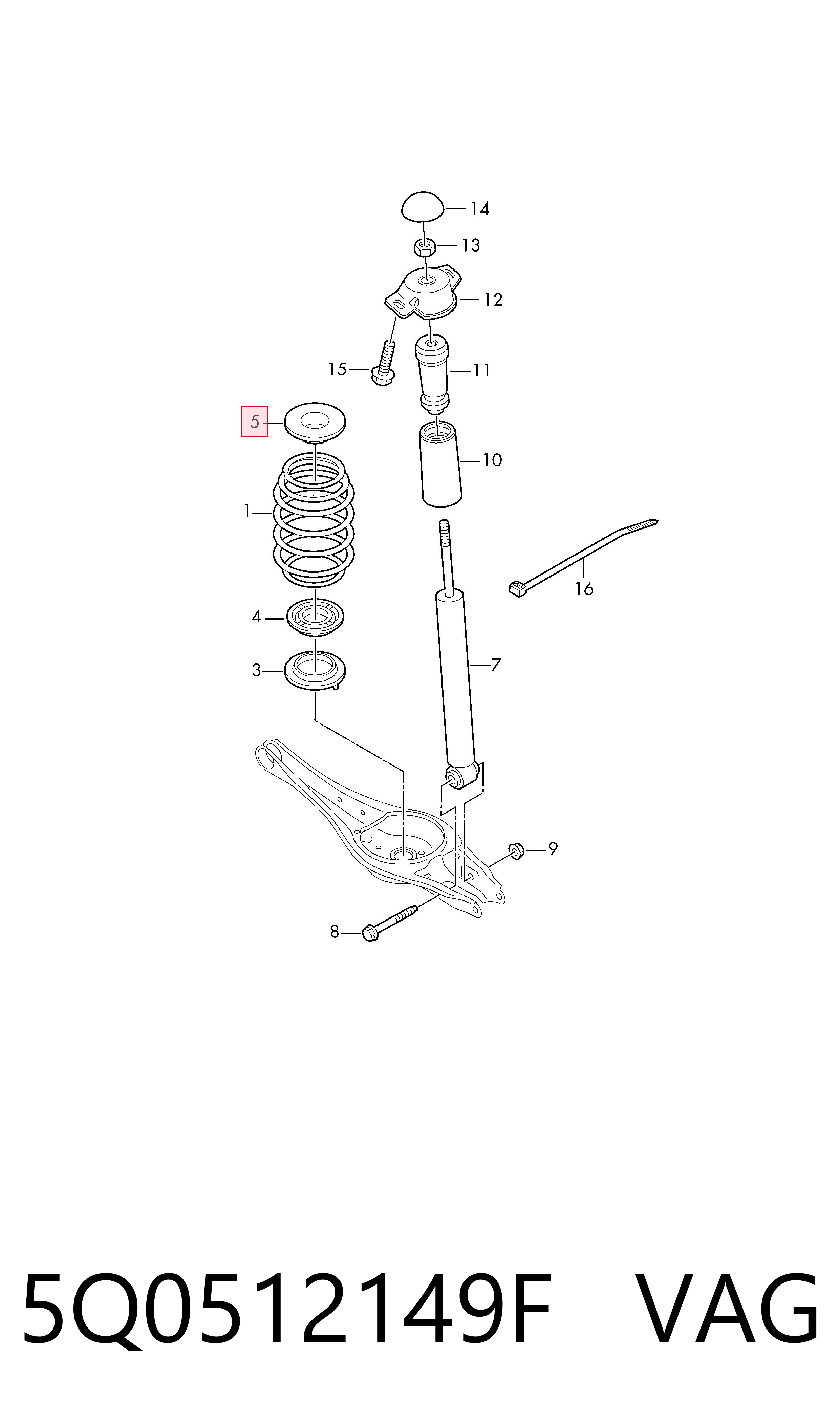 5Q0512149F VAG Aislador de resorte trasero superior