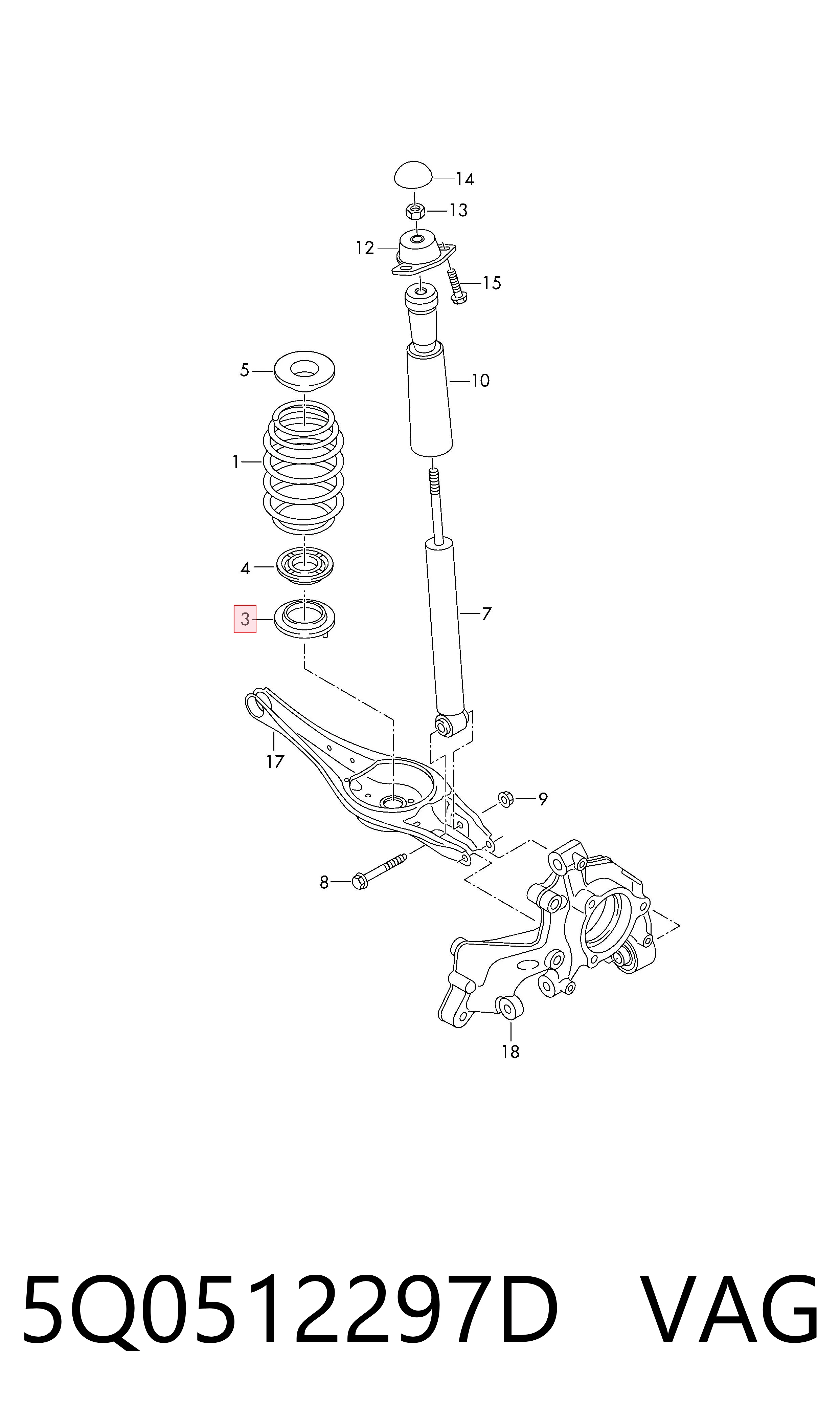 5Q0512297D VAG Aislador de resorte trasero inferior de goma