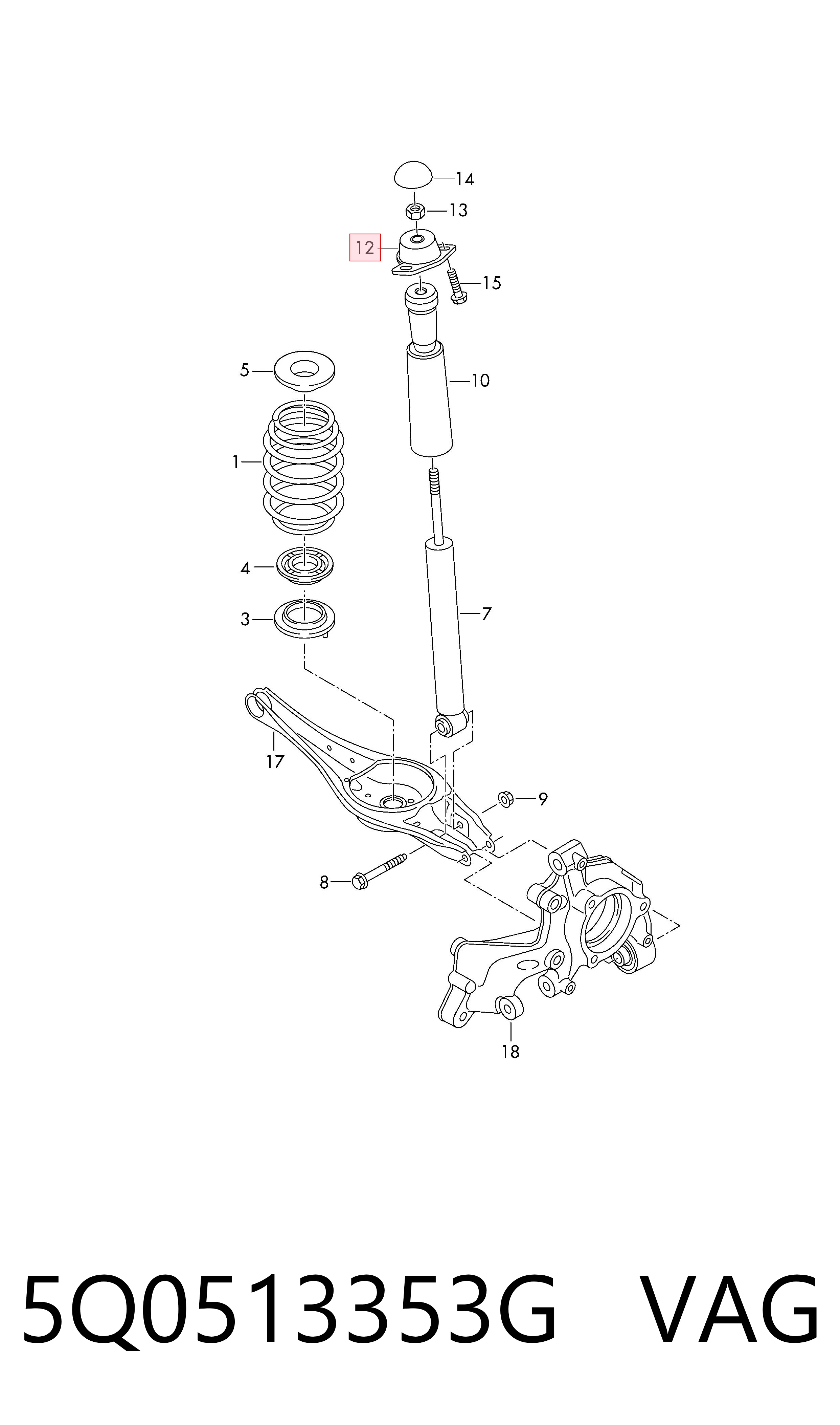 5Q0513353G VAG Soporte amortiguador trasero