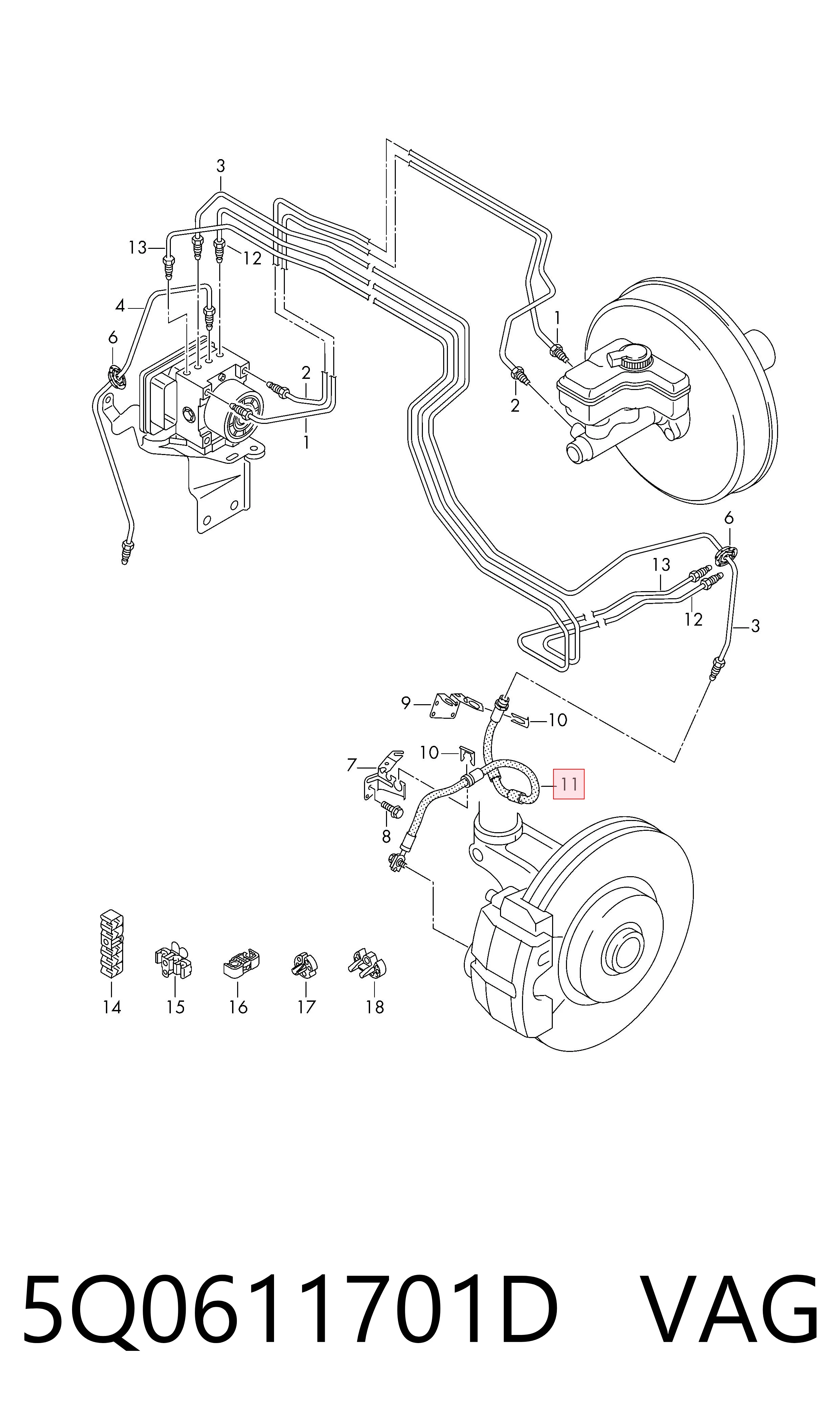 5Q0611701D VAG Tubo de frenos delantero