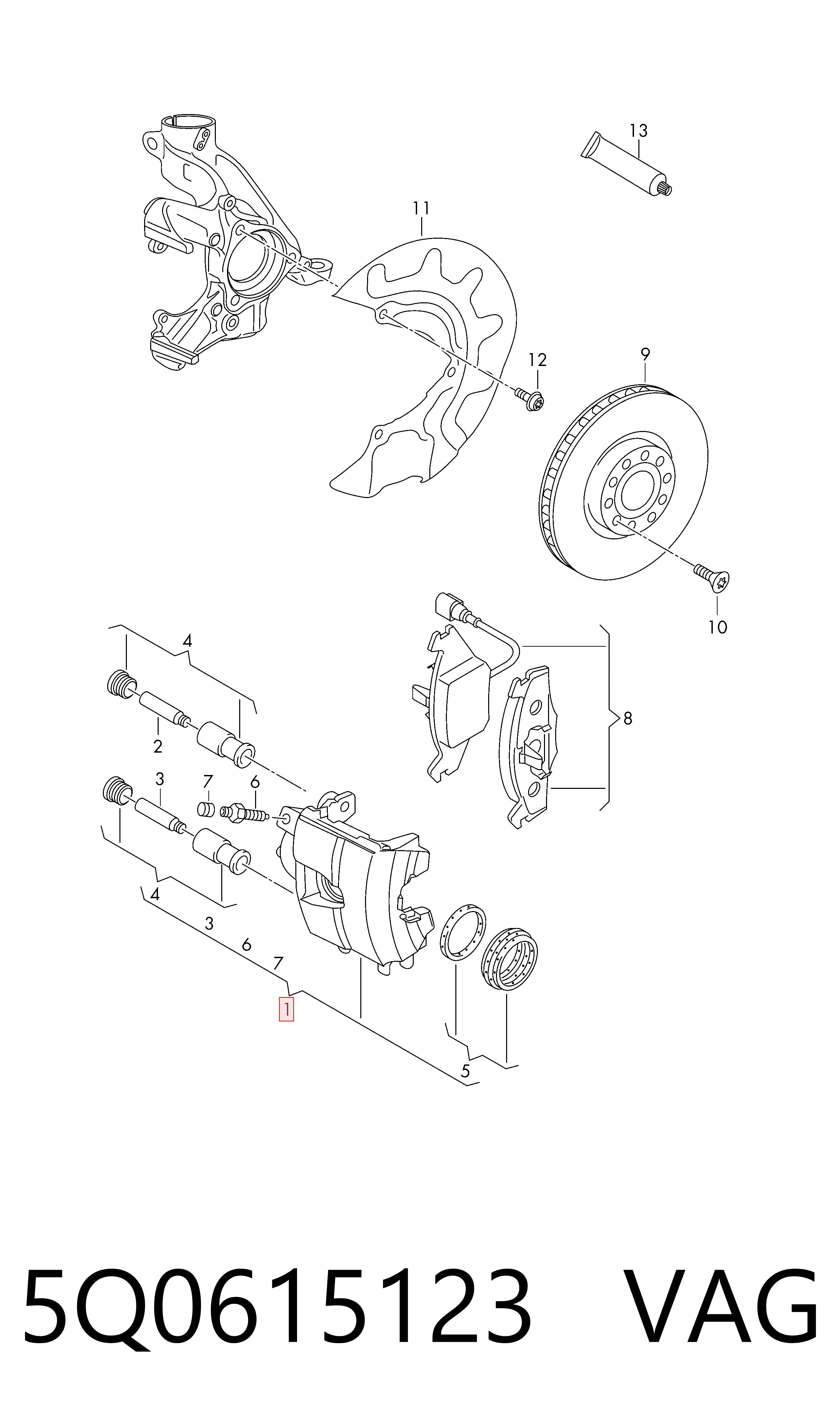 Pinza de freno delantera izquierda VAG 5Q0615123 precio, desde 62,12 EUR