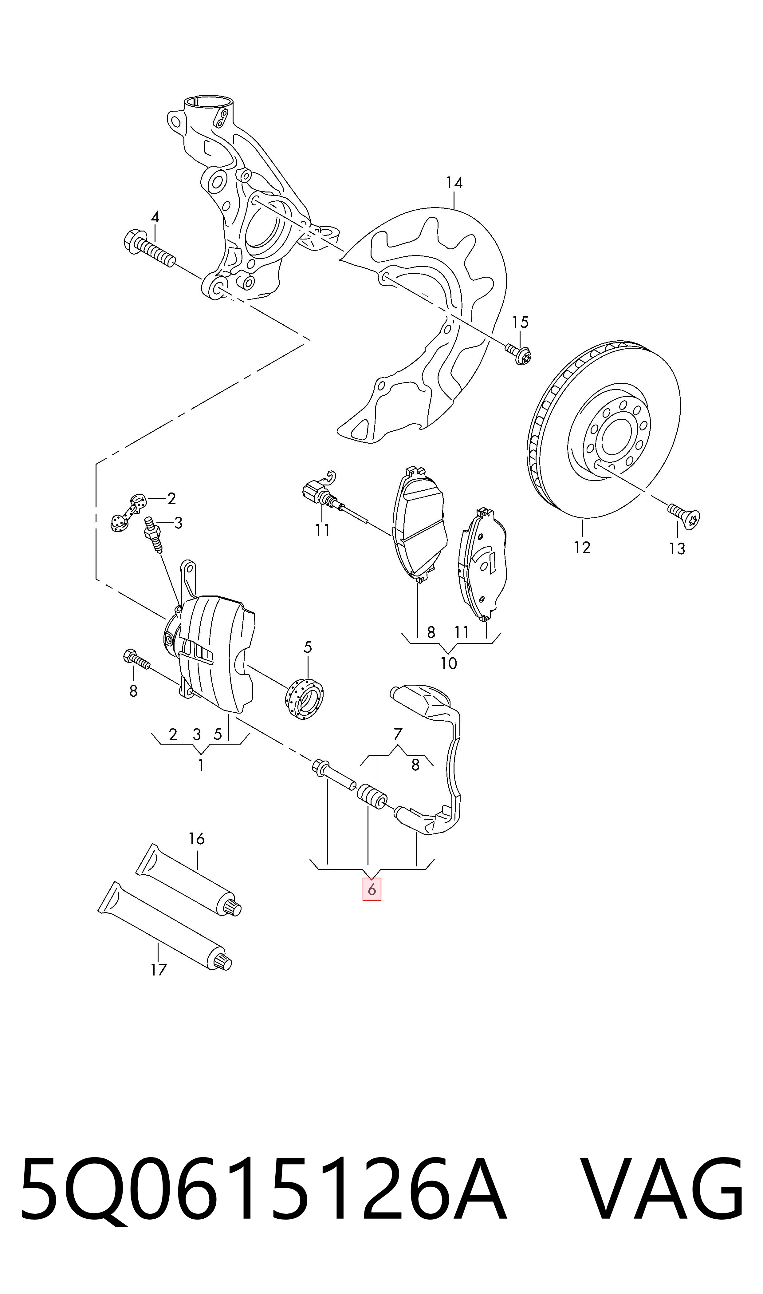 Soporte de la pinza de freno delantera VAG 5Q0615126A precio, desde 56,83 EUR
