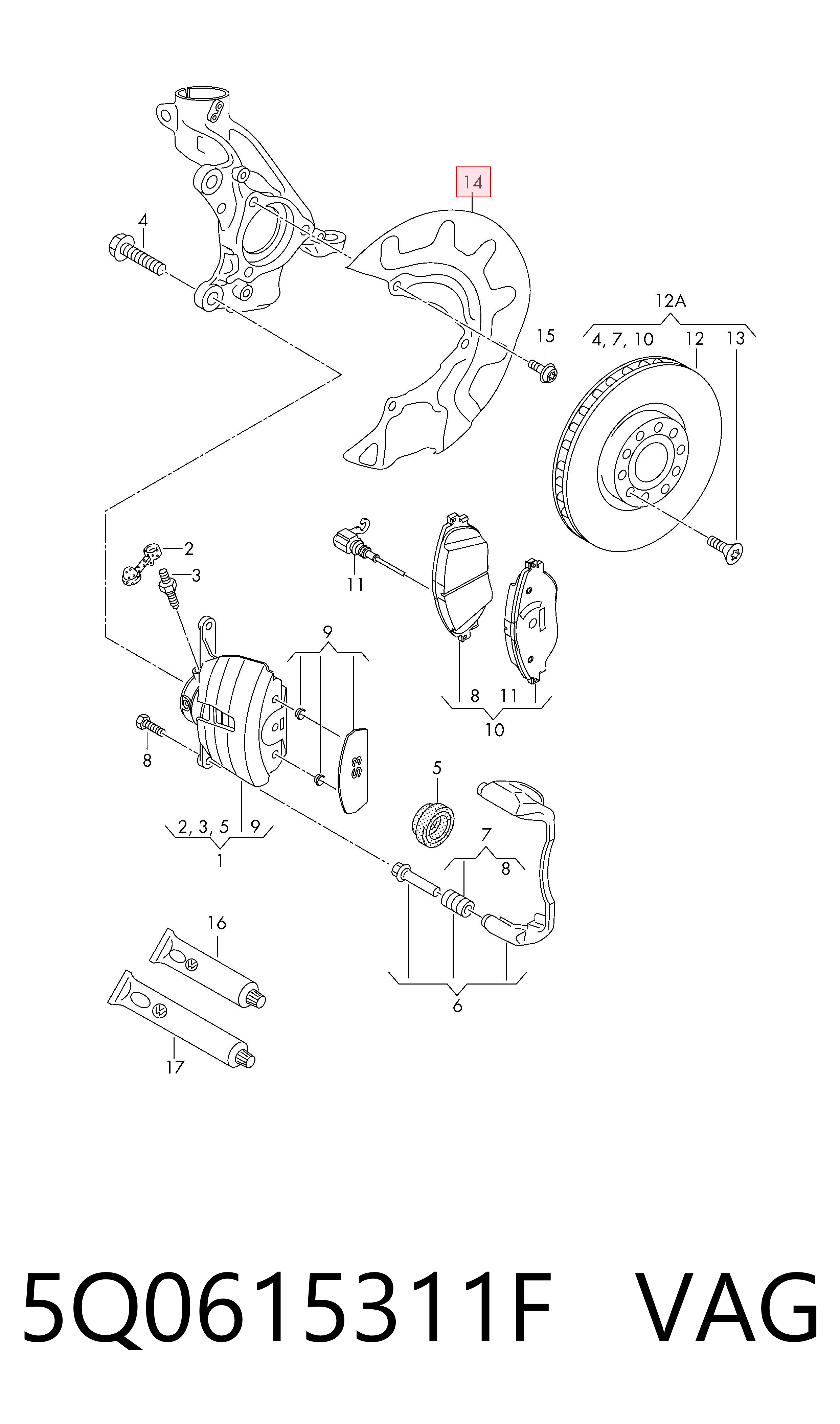 5Q0615311F VAG Protector del disco de freno delantero izquierdo