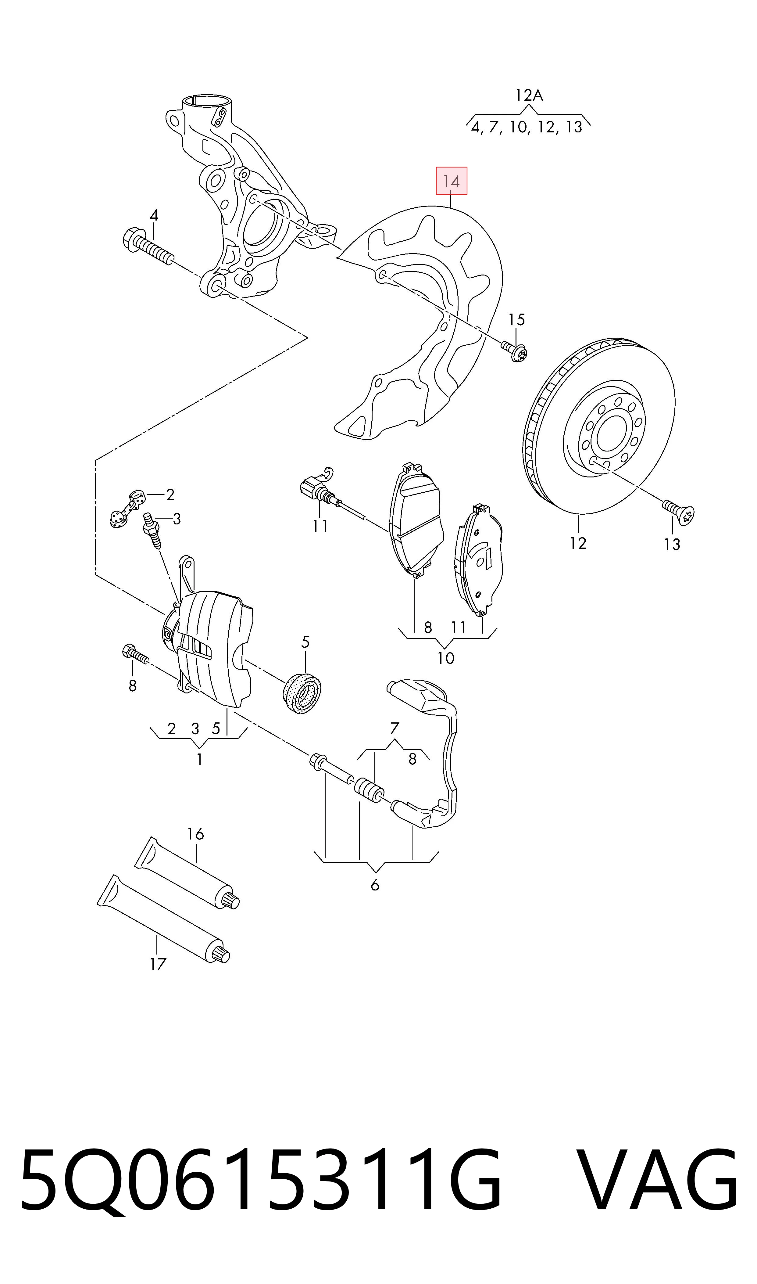 5Q0615311G VAG Protector del disco de freno delantero izquierdo