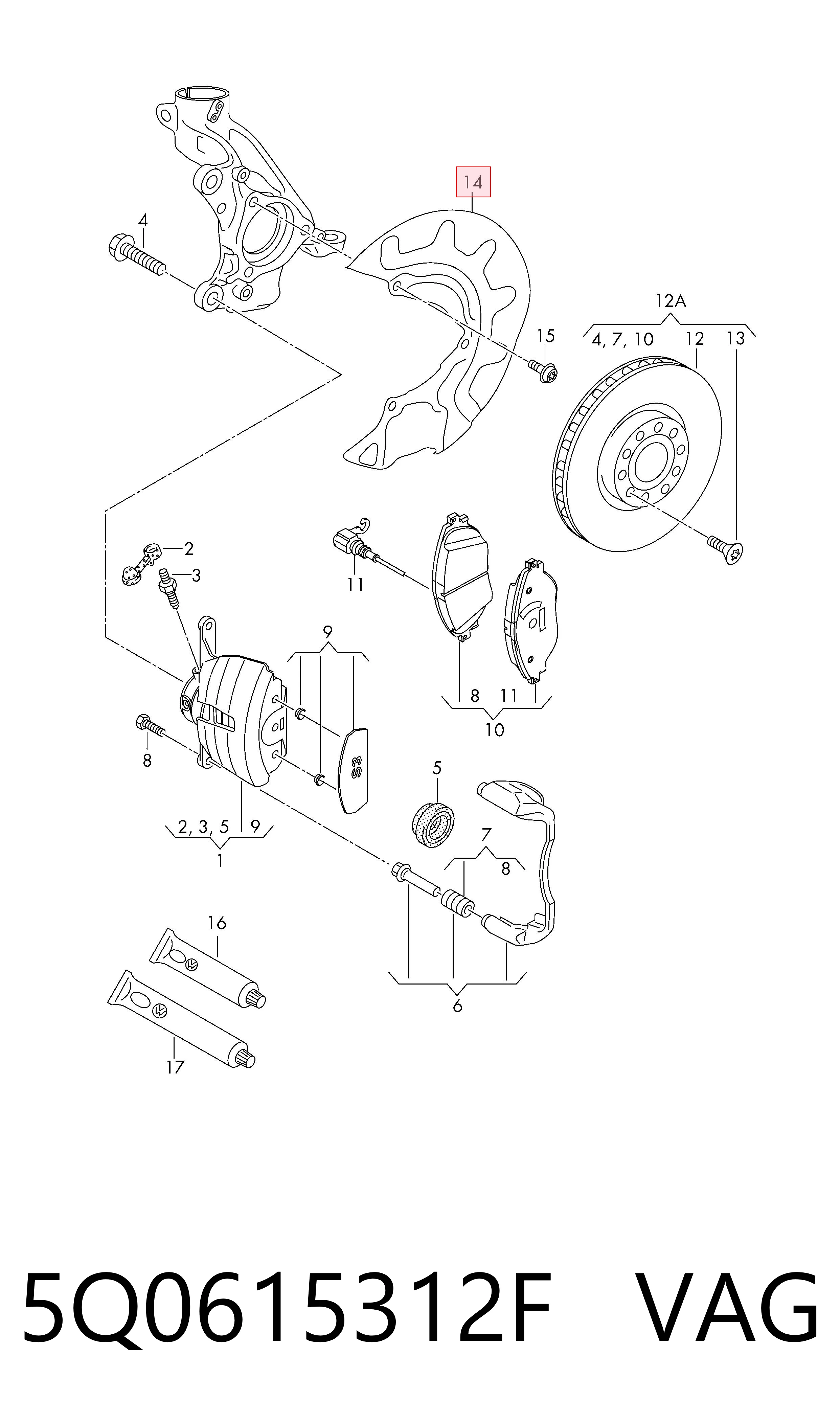 5Q0615312F VAG Protector de disco de freno delantero derecho