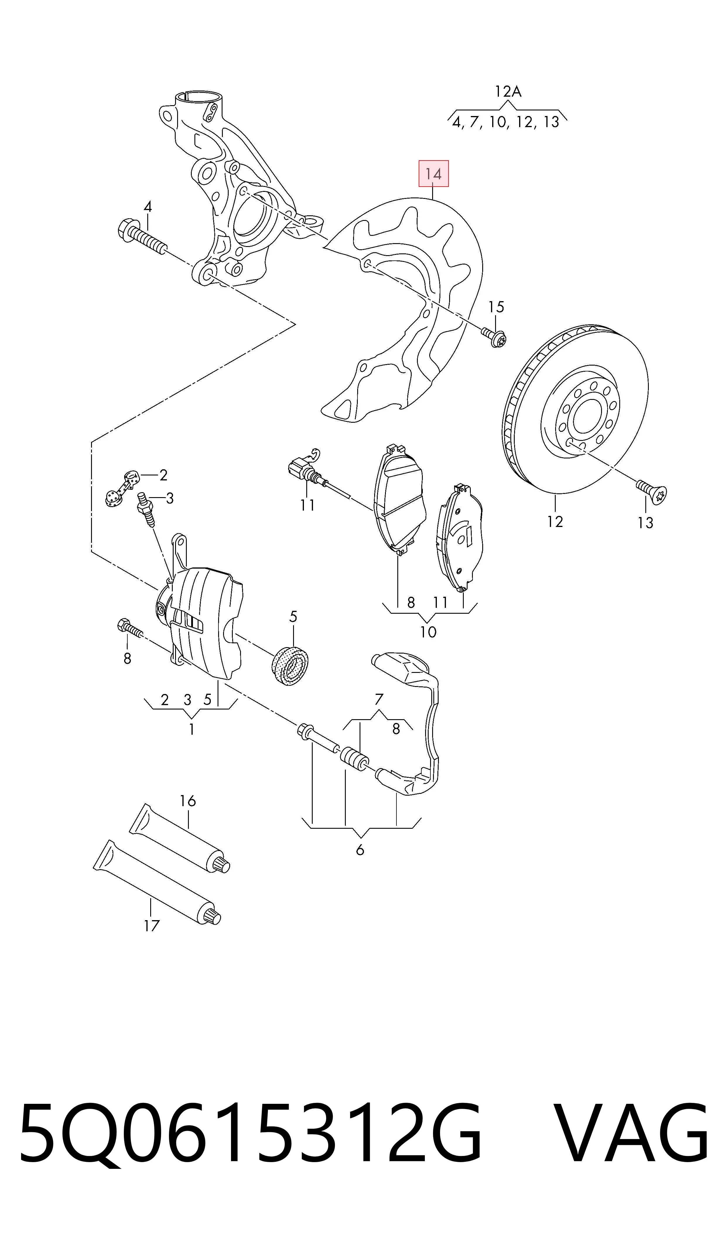 5Q0615312G VAG Protector de disco de freno delantero derecho