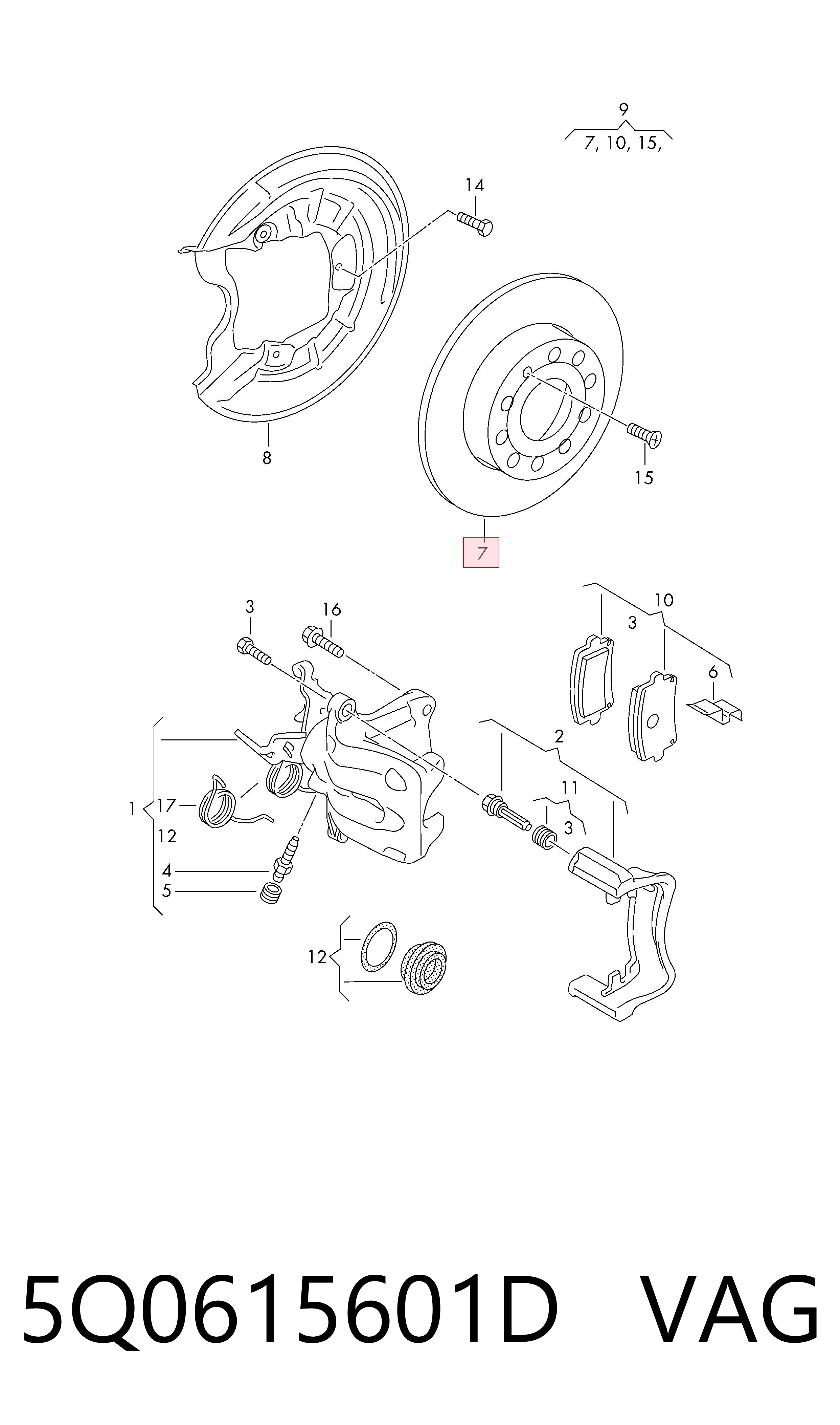 Comprar 5Q0615601D VAG Disco de freno trasero