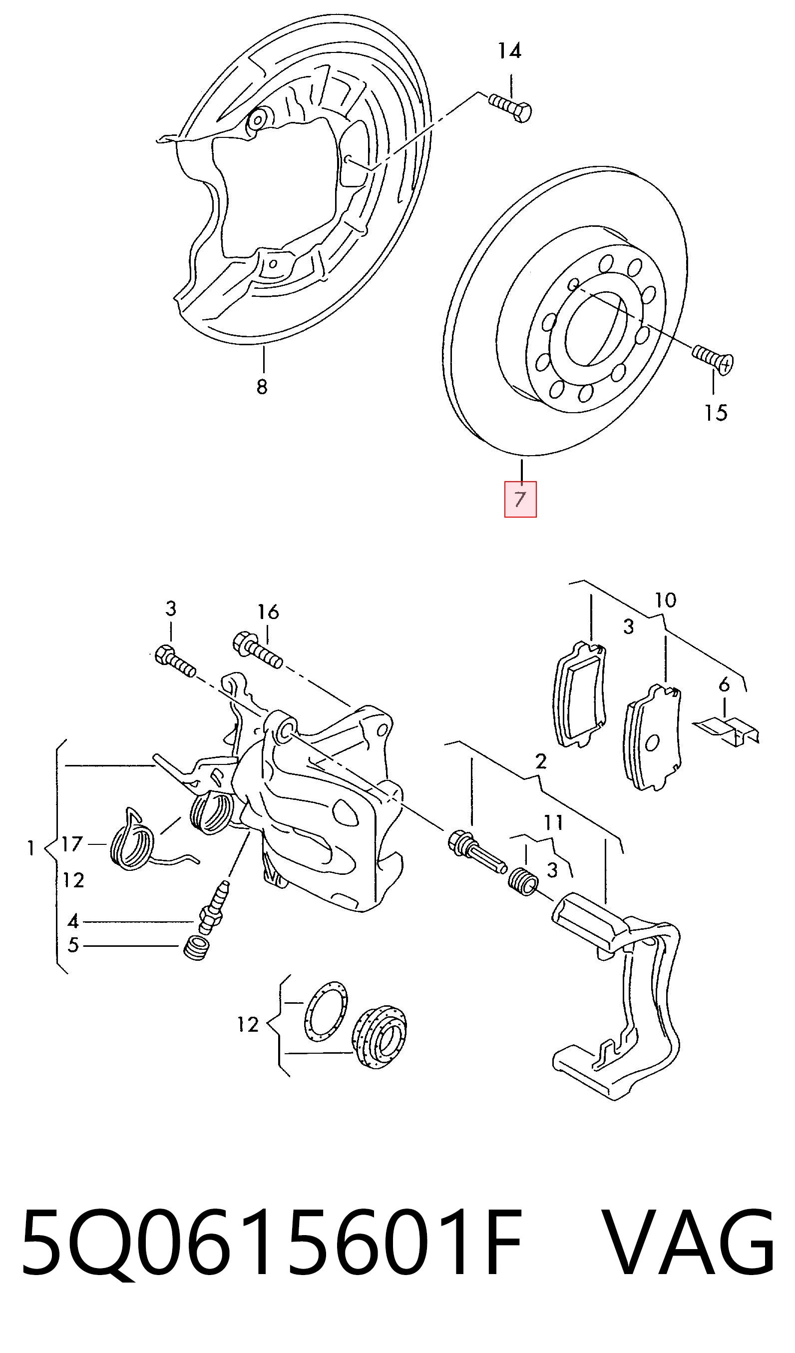Disco de freno trasero VAG 5Q0615601F precio, desde 27,10 EUR