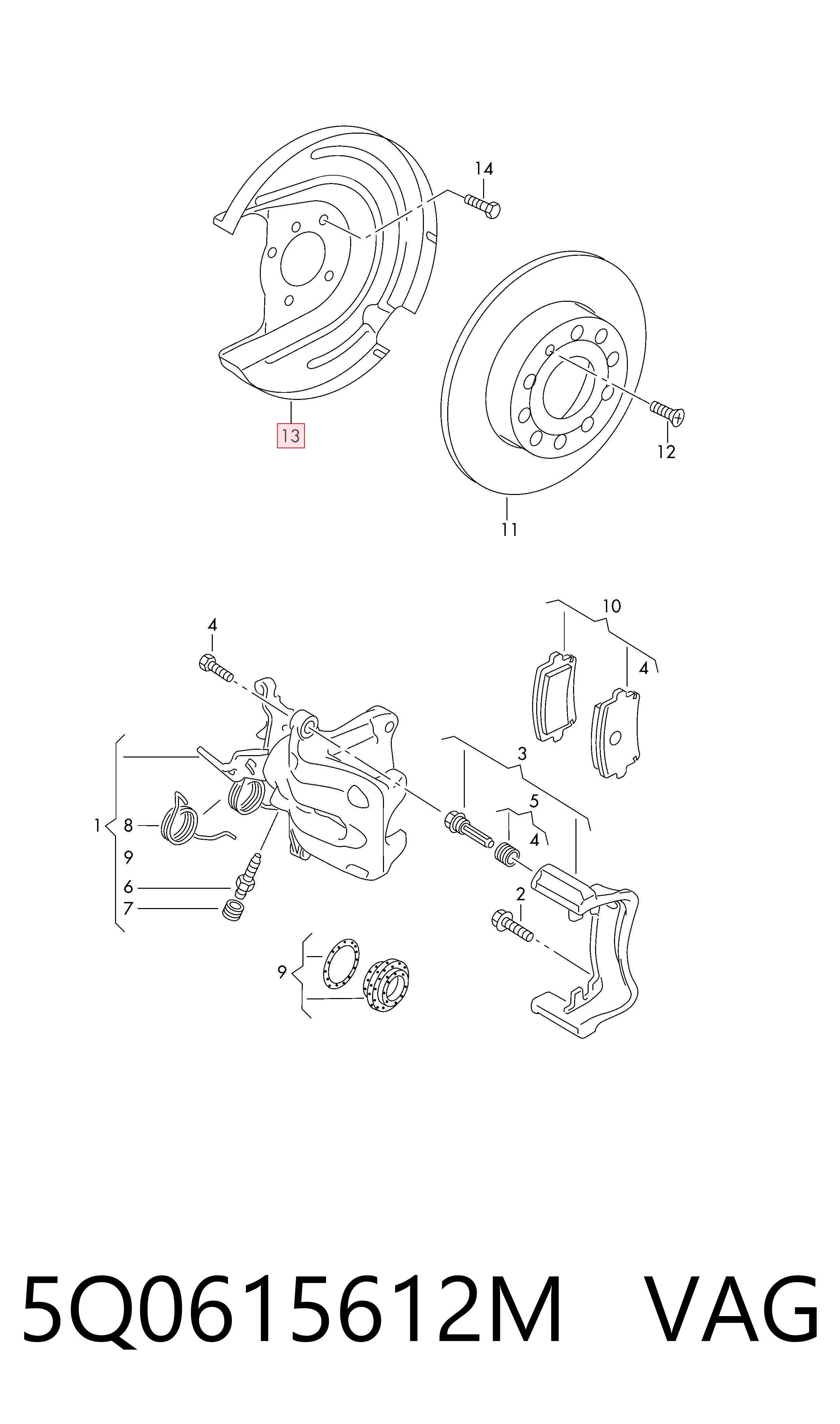 5Q0615612M VAG Protector de disco de freno trasero derecho