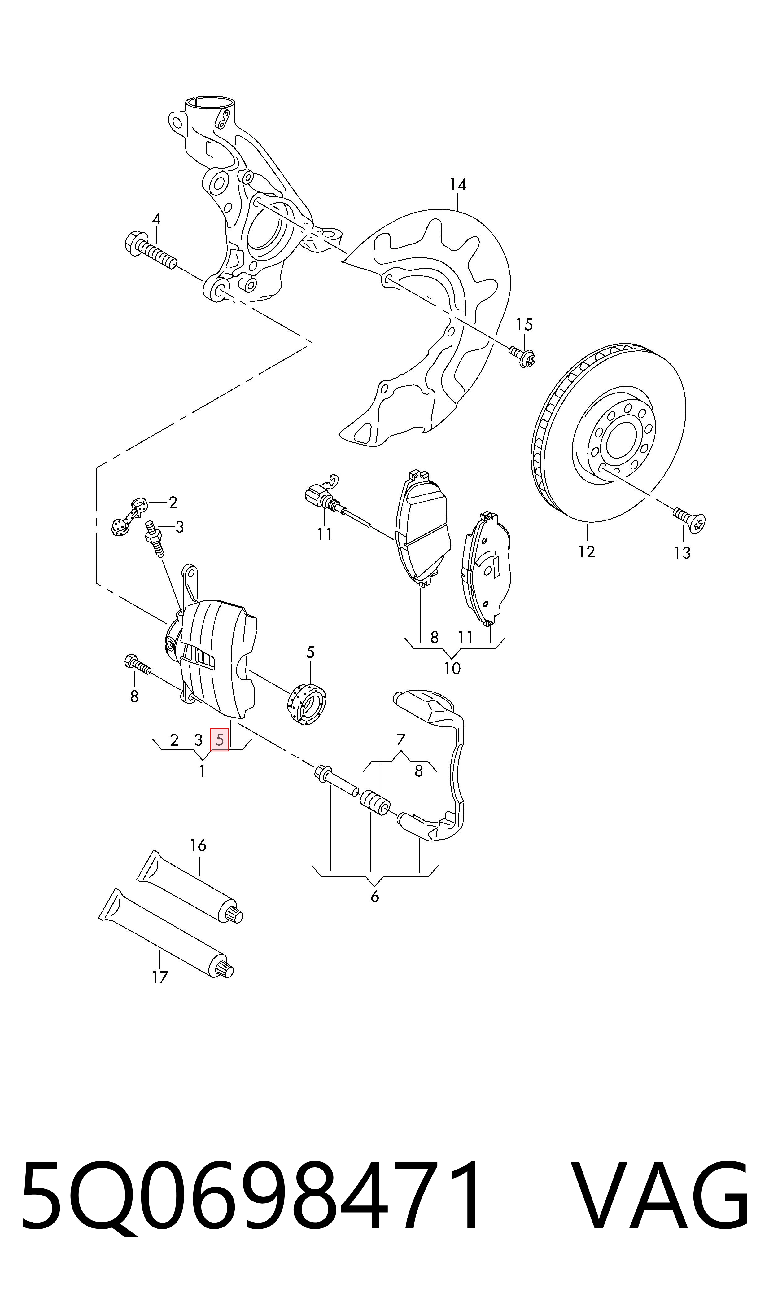 Kit de reparación, pinza de freno delantero VAG 5Q0698471 precio, desde 6,48 EUR