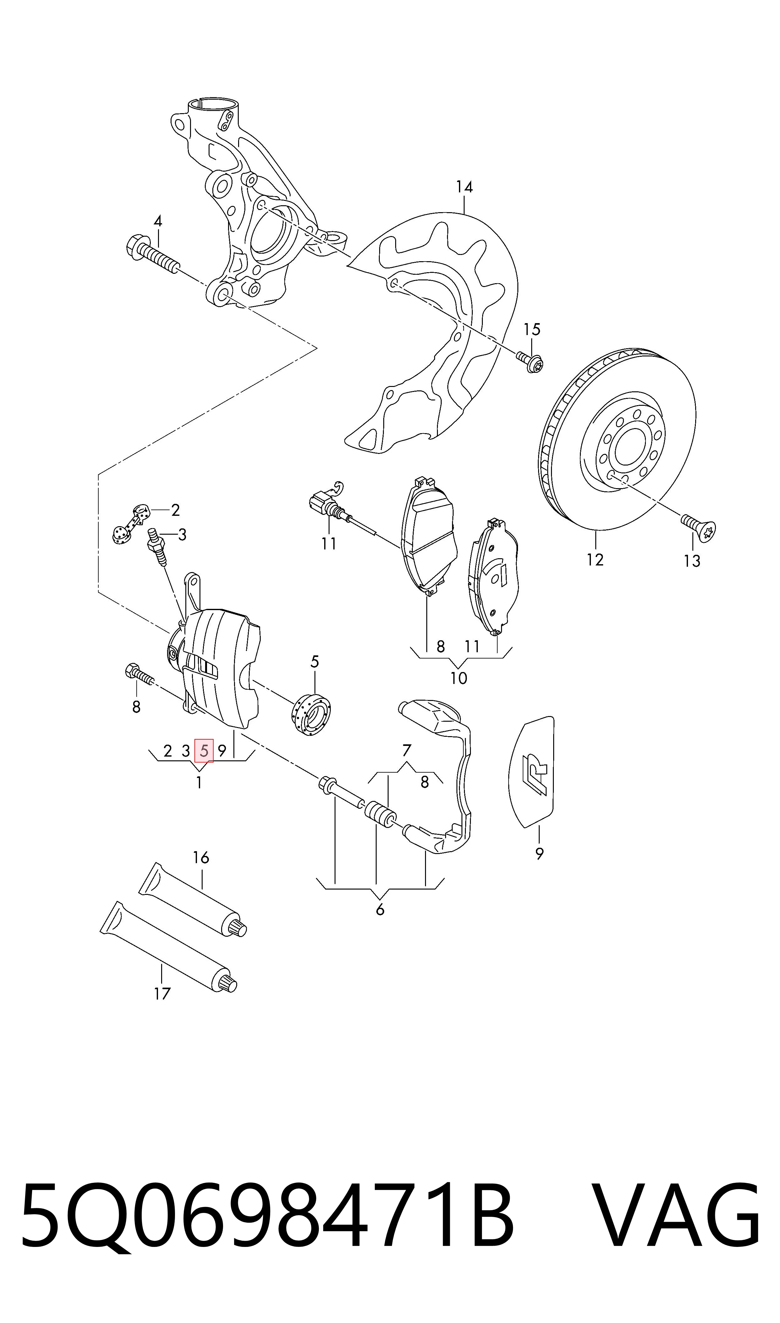Kit de reparación, pinza de freno delantero VAG 5Q0698471B precio, desde 11,77 EUR