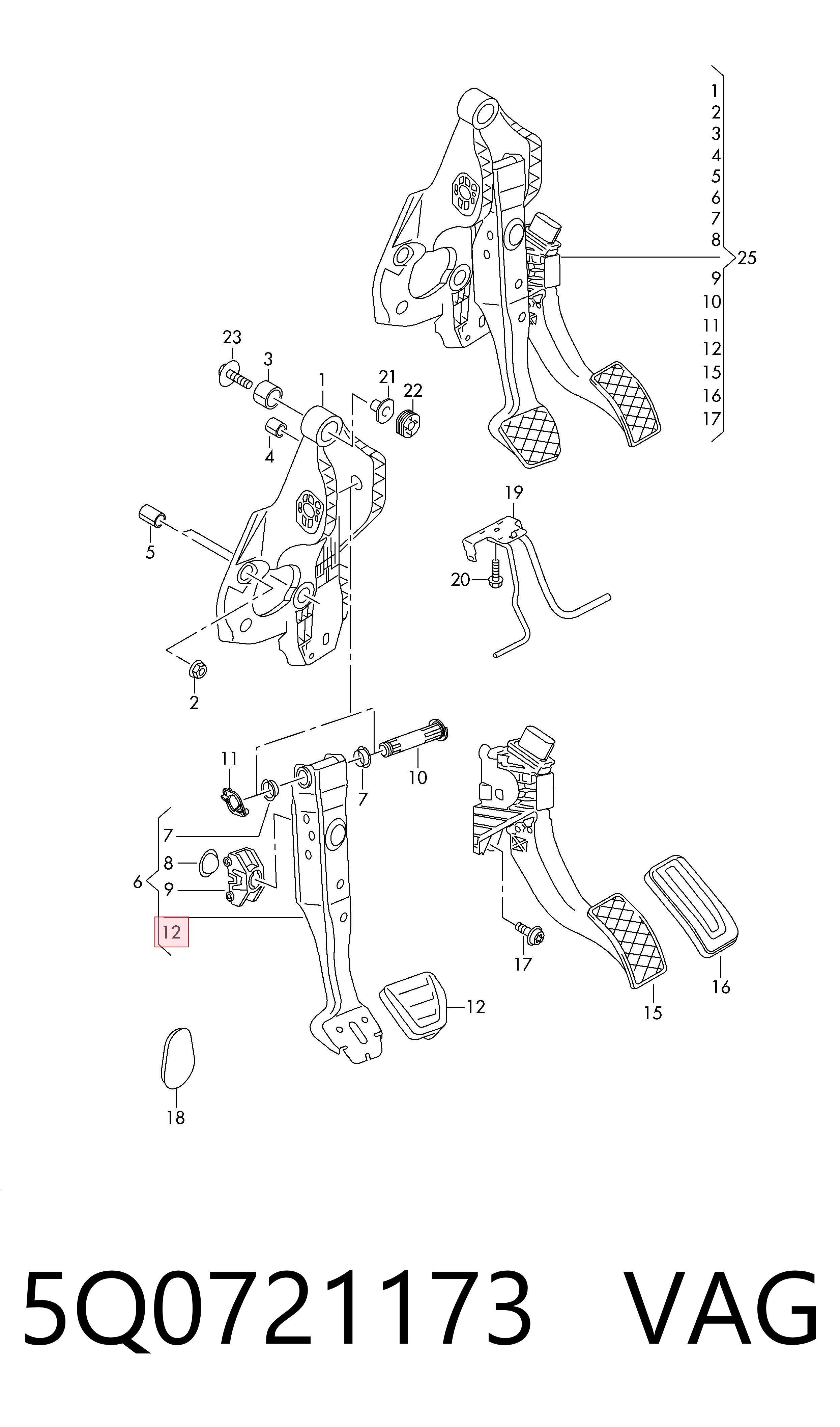 5Q0721173 VAG Cubierta de pedal de freno