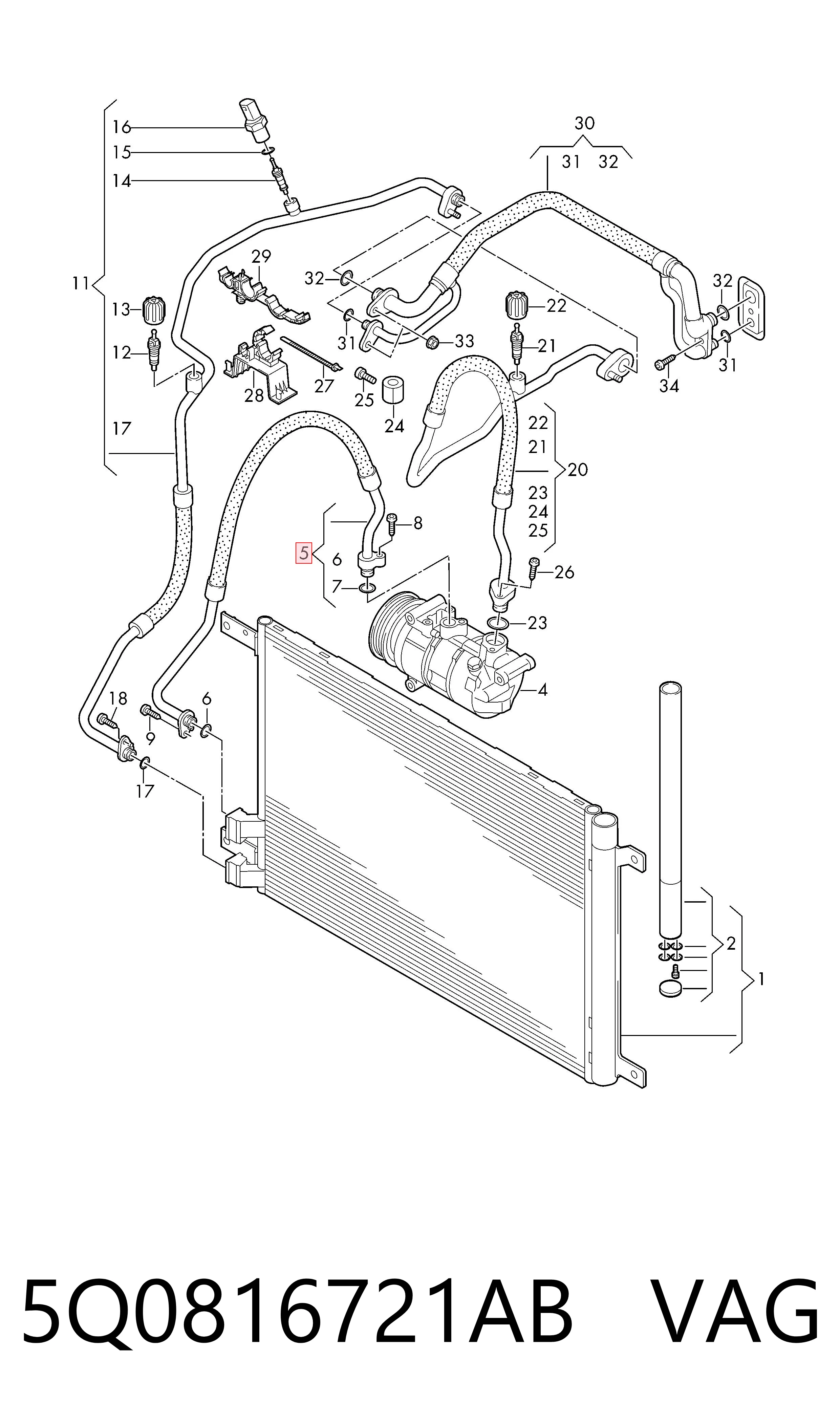 Manguera de aire acondicionado de compresor al condensador VAG 5Q0816721AB precio, desde 103,09 EUR