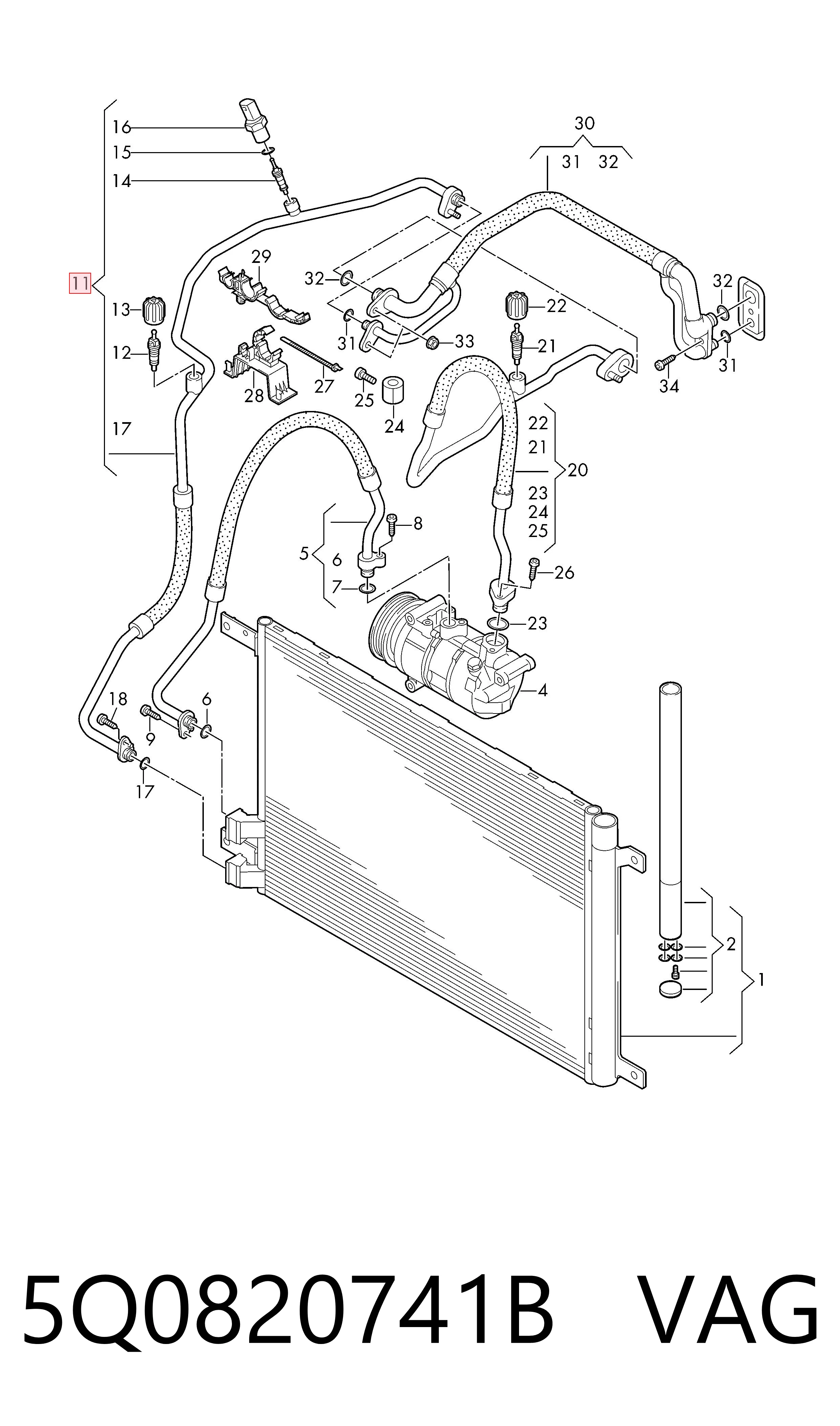 5Q0820741B VAG Manguera de aire acondicionado de condensador a evaporador