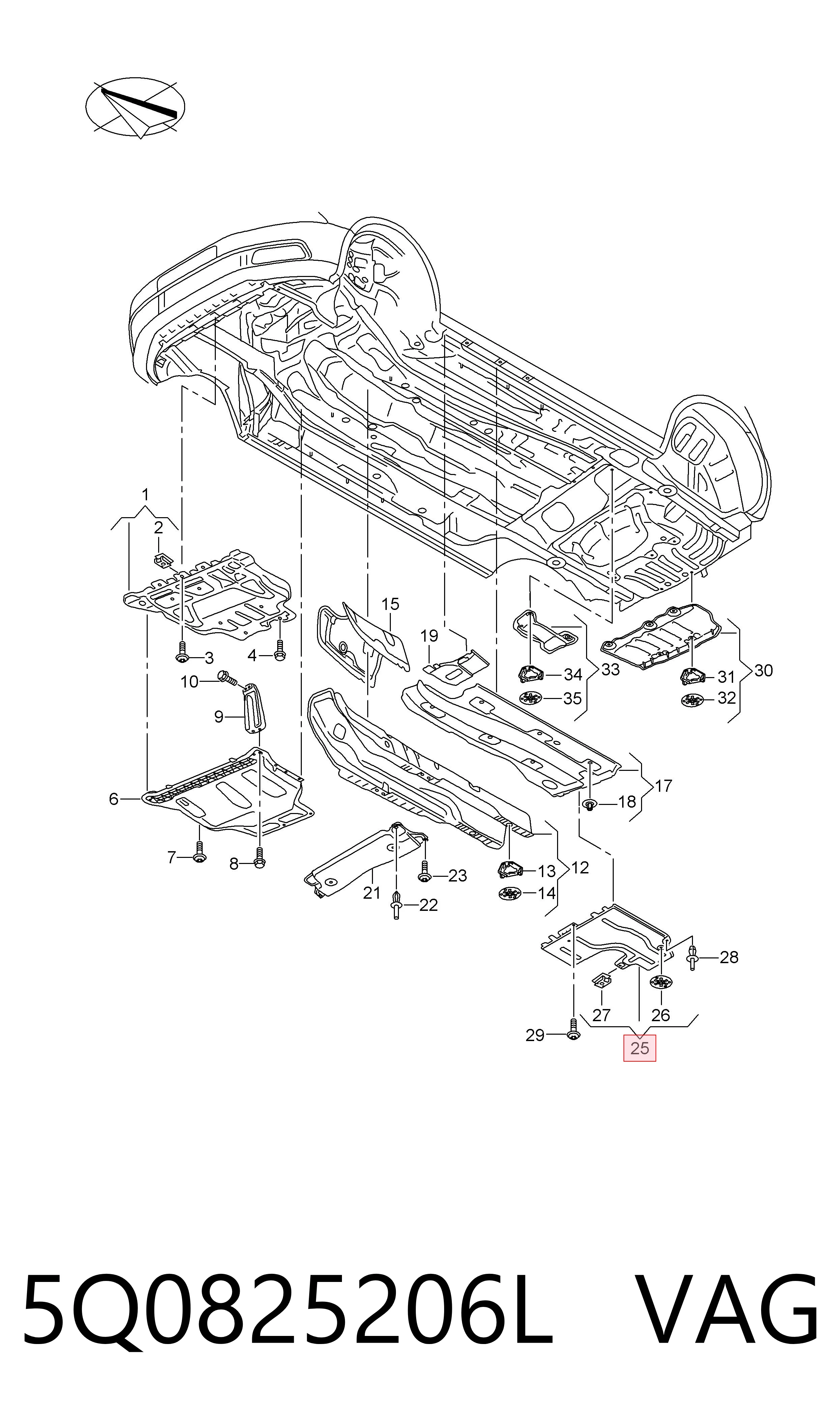 5Q0825206L VAG Protección inferior trasera izquierda