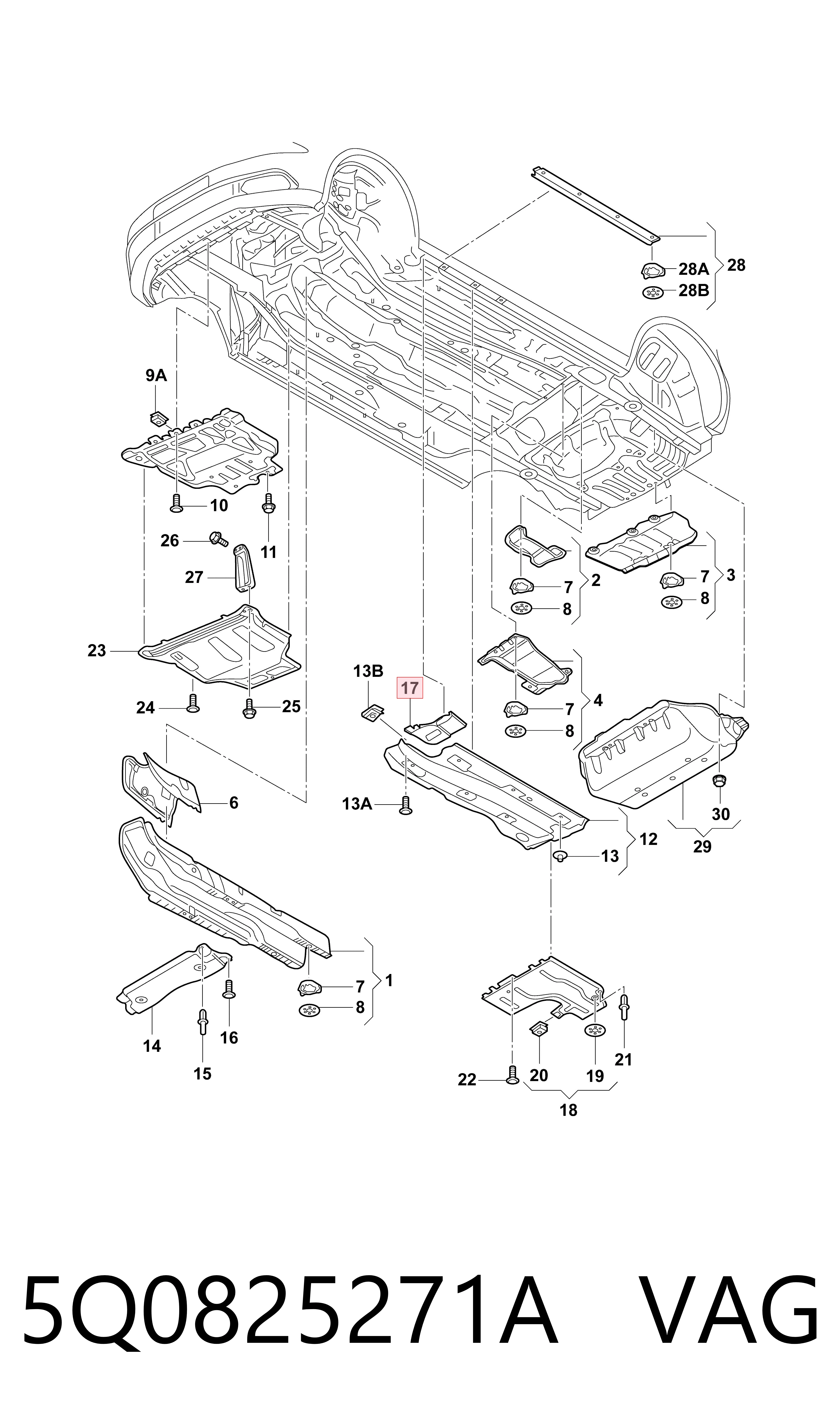 5Q0825271A VAG Protector de bajos delantero izquierdo