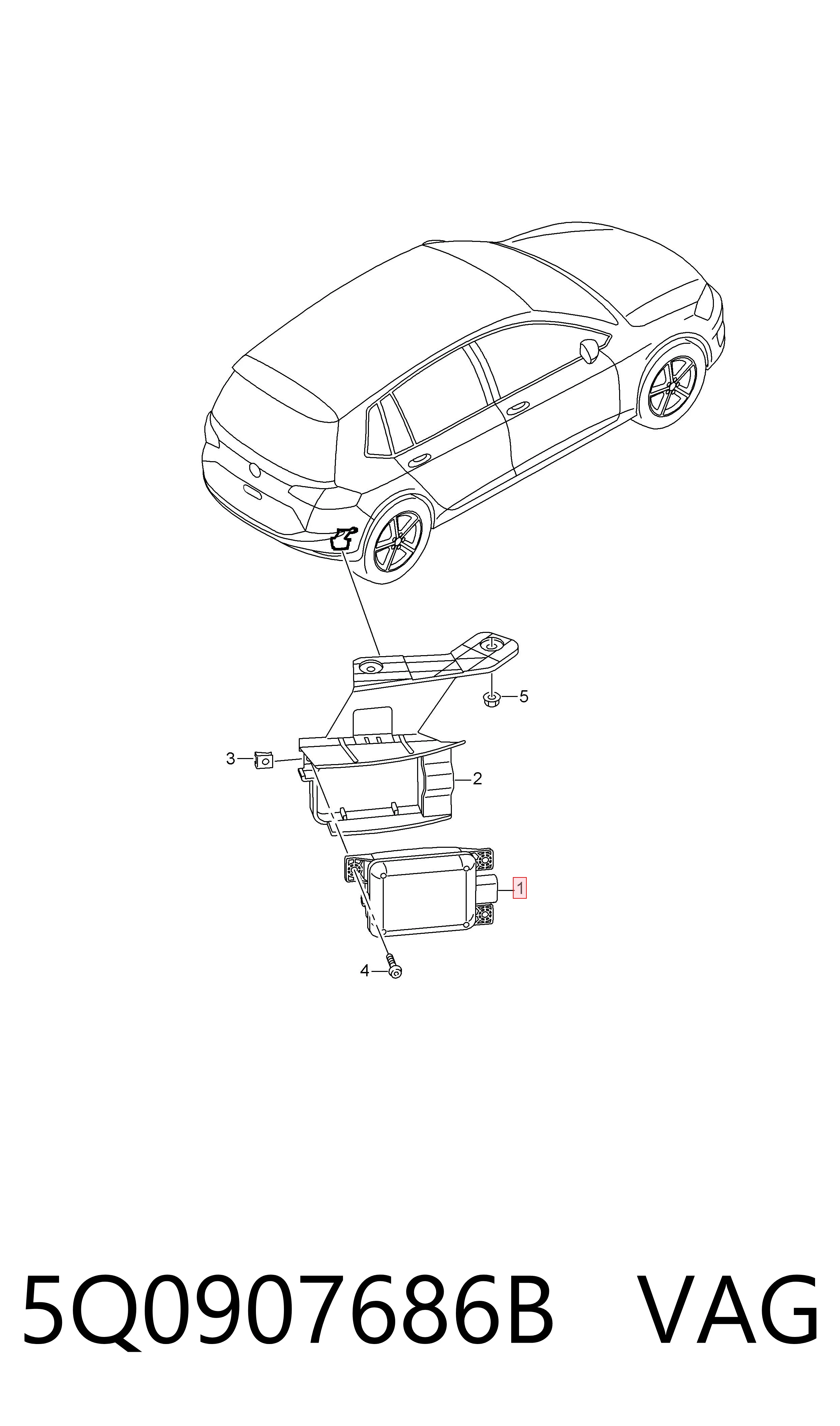 5Q0907686B VAG Sensor de ángulo muerto trasero