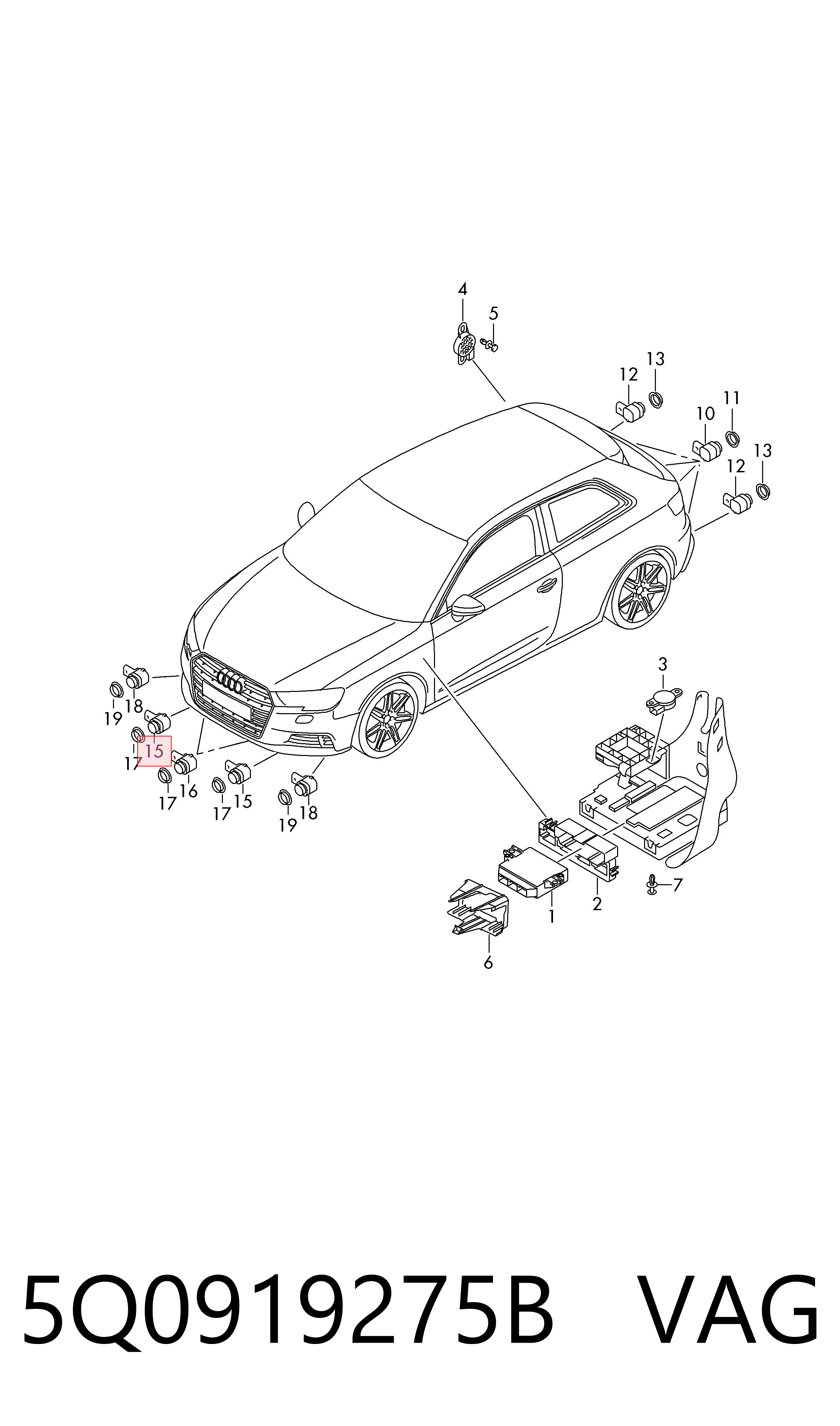 5Q0919275B VAG Sensor alarma de estacionamiento trasero 