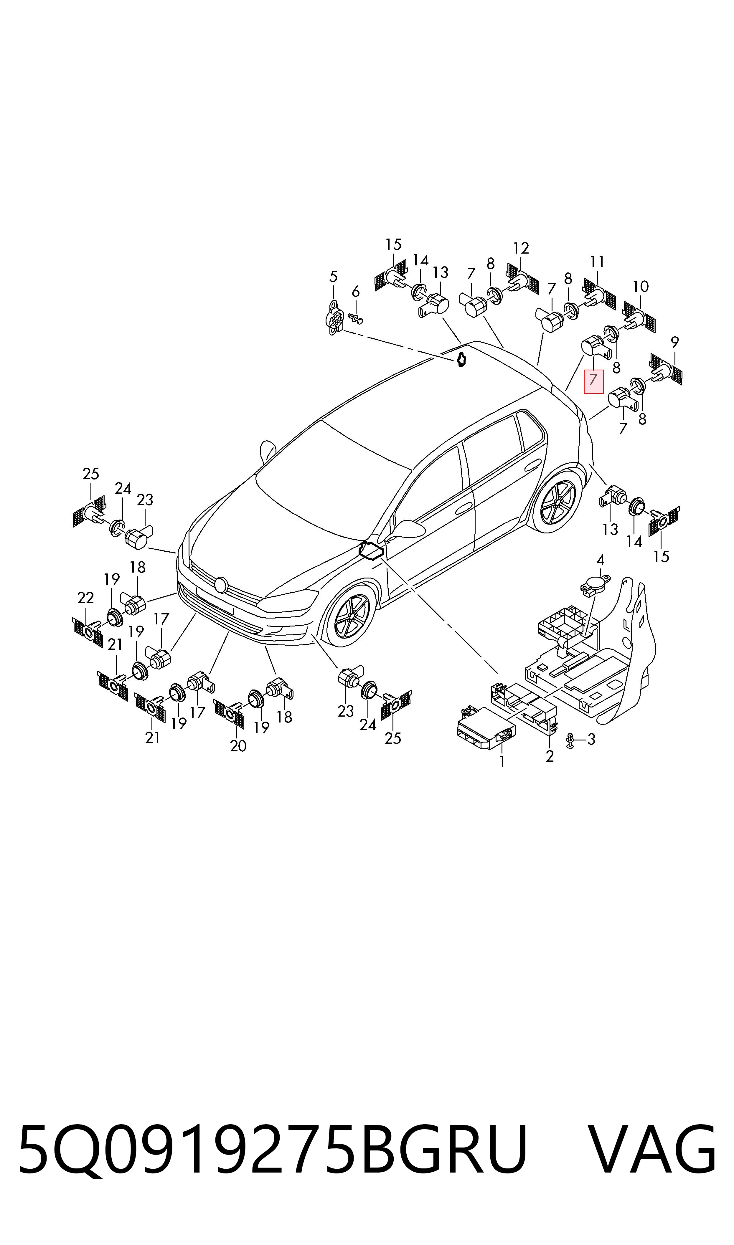 Sensor de aparcamiento trasero 5Q0919275BGRU VAG