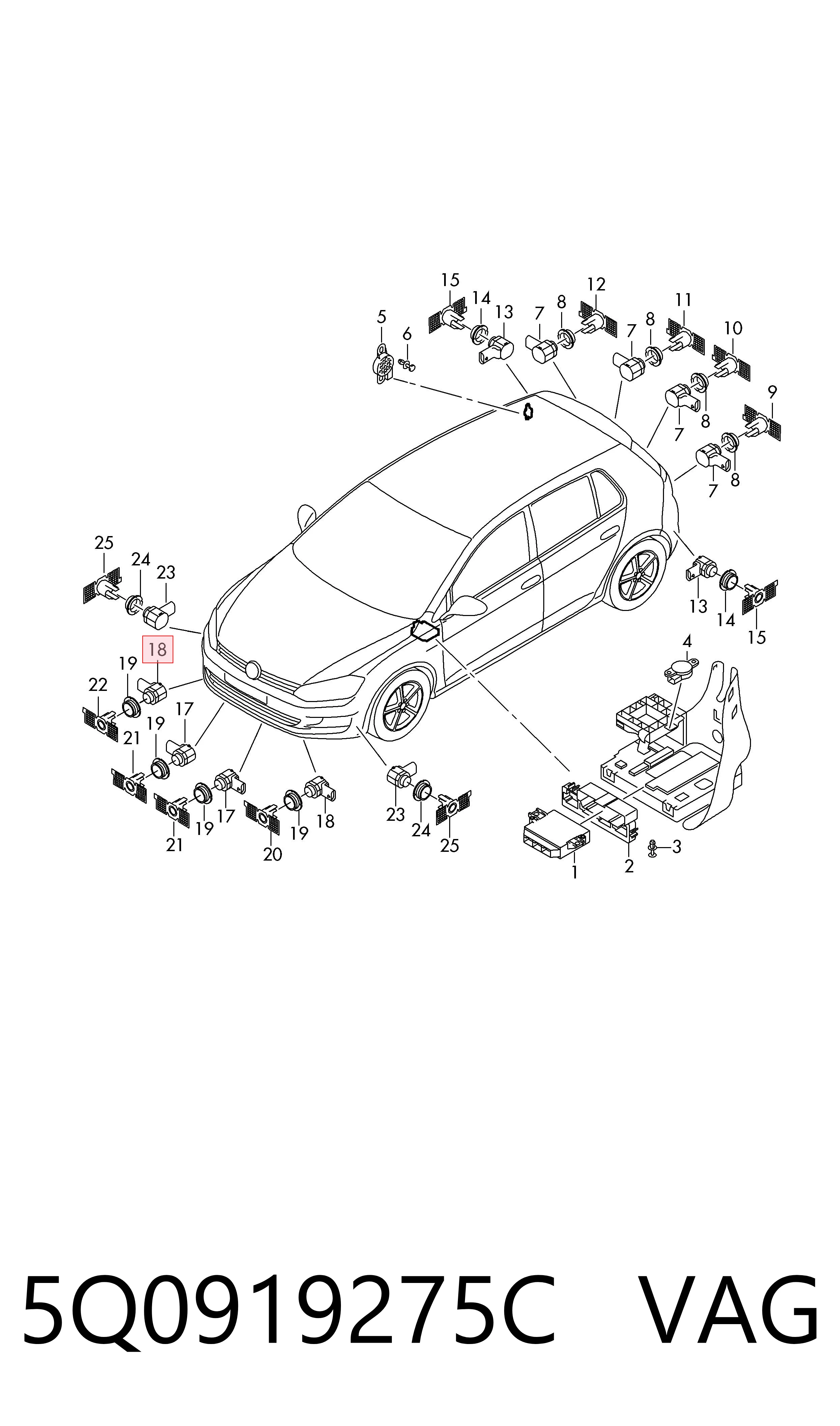 Sensor de estacionamiento delantero VAG 5Q0919275C precio, desde 35,63 EUR