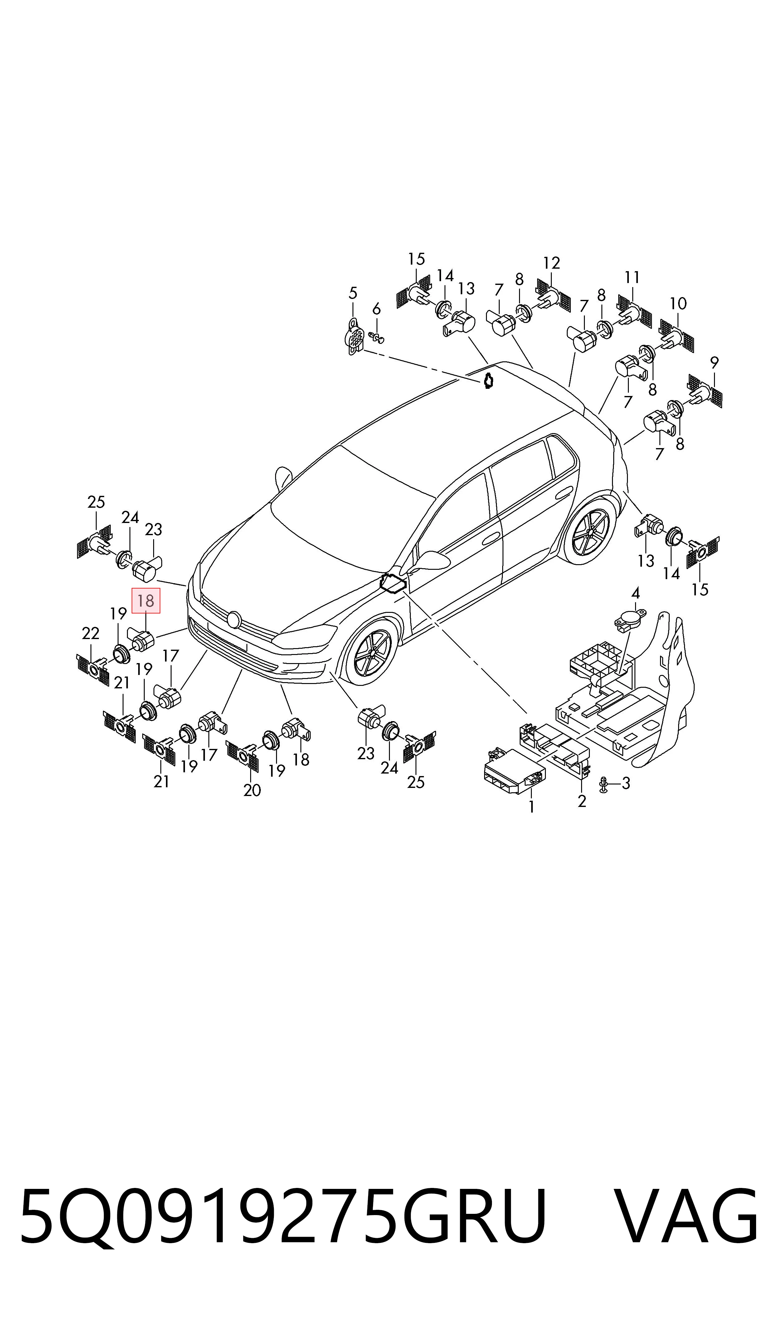 5Q0919275GRU VAG Sensor alarma de estacionamiento trasero 