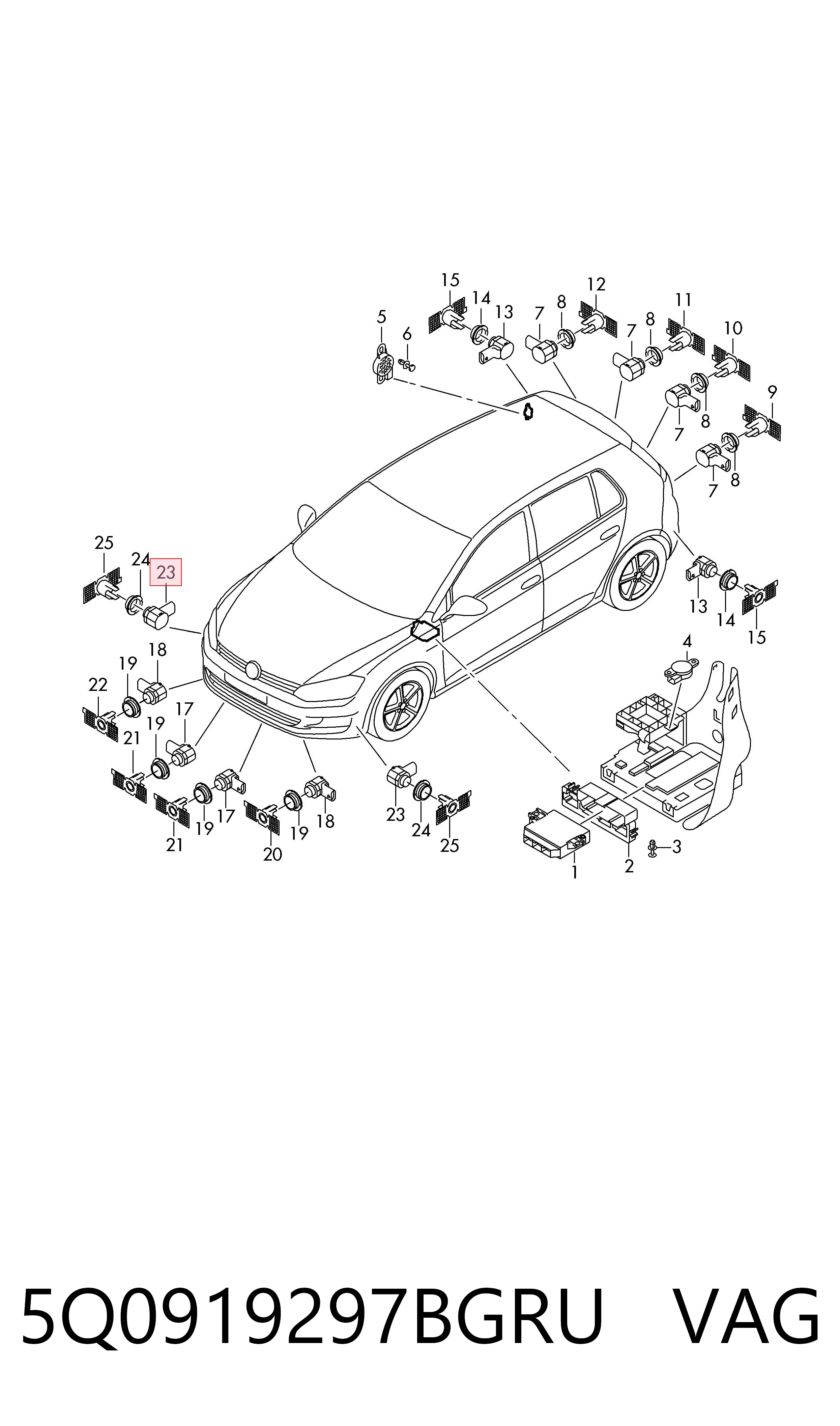 Comprar 5Q0919297BGRU VAG Sensor lateral delantero/trasero de aparcamiento