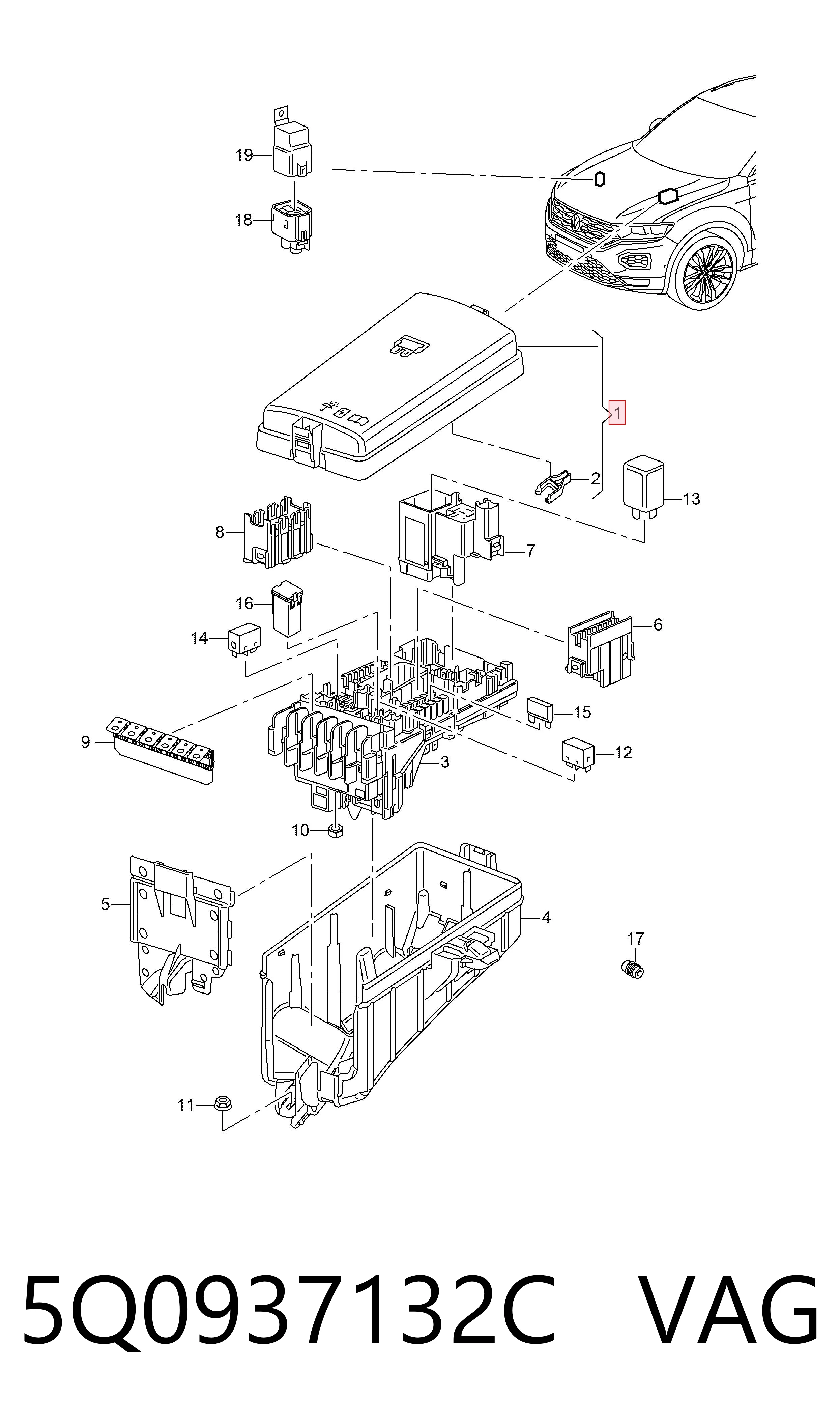 Tapa de la caja de fusibles VAG 5Q0937132C